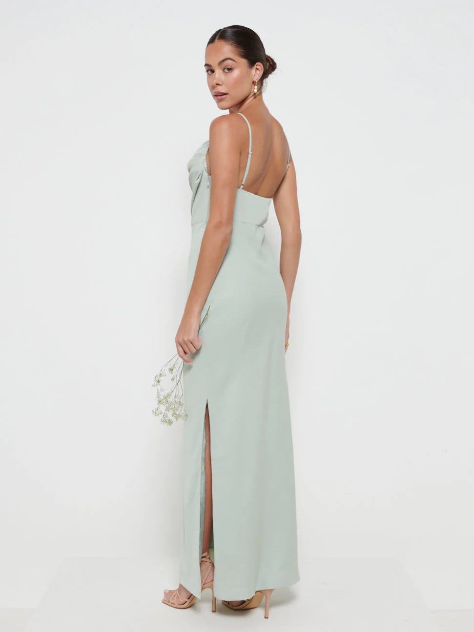 Keisha Cowl Neck Maxi Bridesmaid Dress - Sage - Image 3