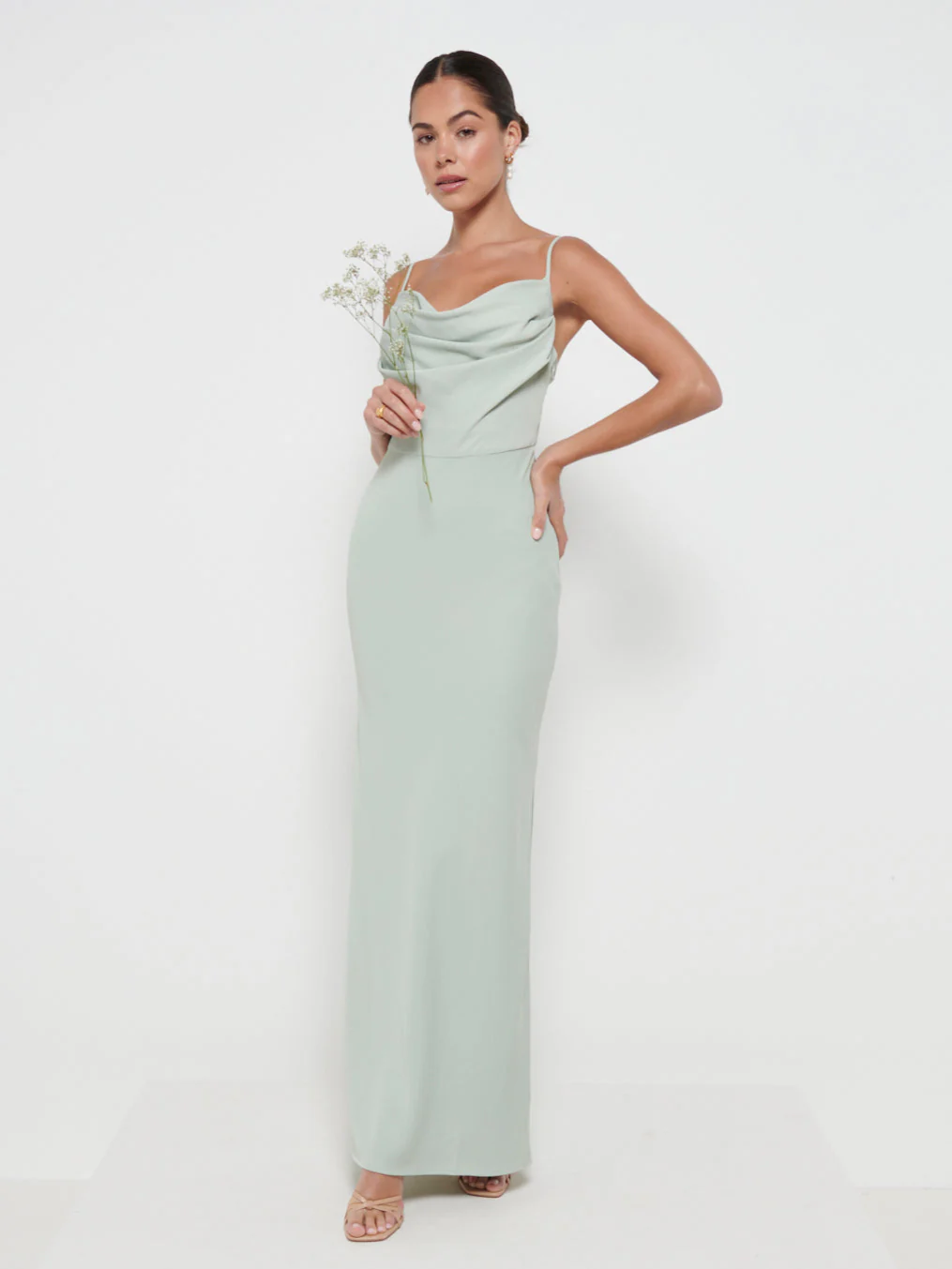 Keisha Cowl Neck Maxi Bridesmaid Dress - Sage - Image 4