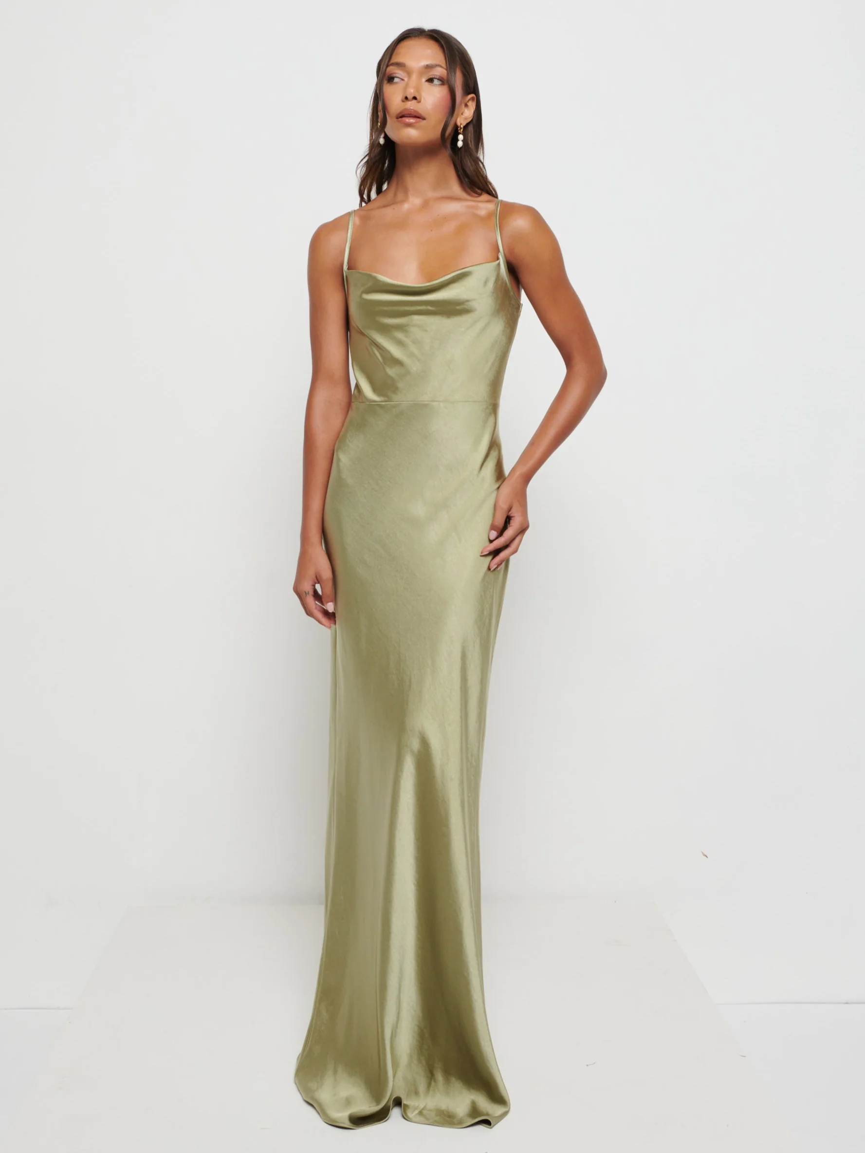 Keisha Maxi Bridesmaid Dress - Matte Olive - Image 4