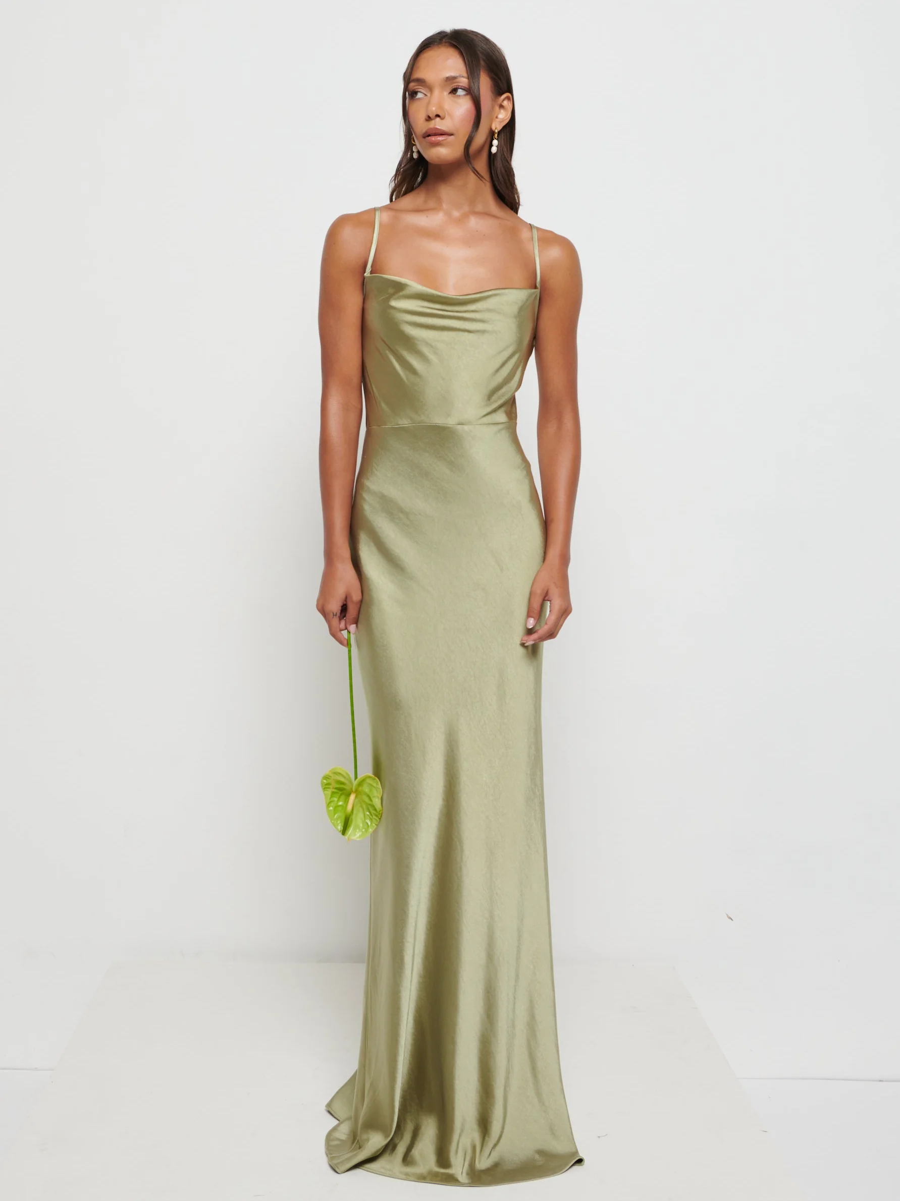 Keisha Maxi Bridesmaid Dress - Matte Olive - Image 7