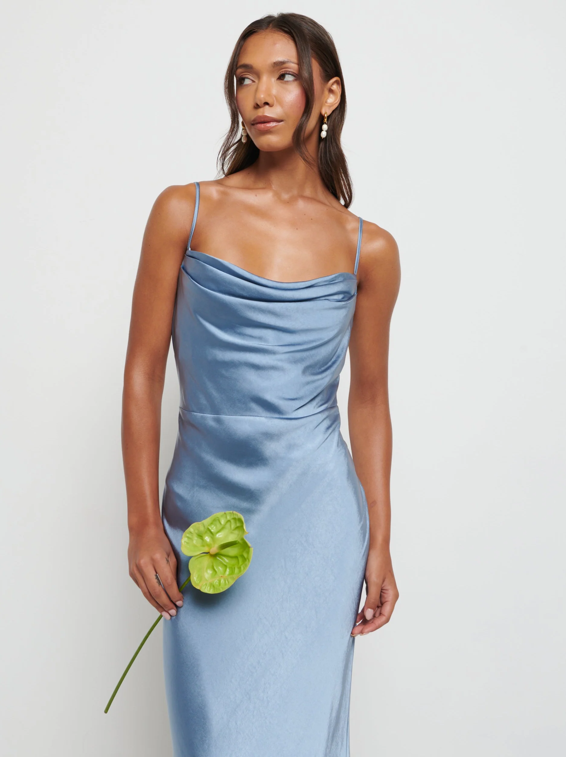 Keisha Maxi Satin Bridesmaid Dress - Dusty Blue - Image 2