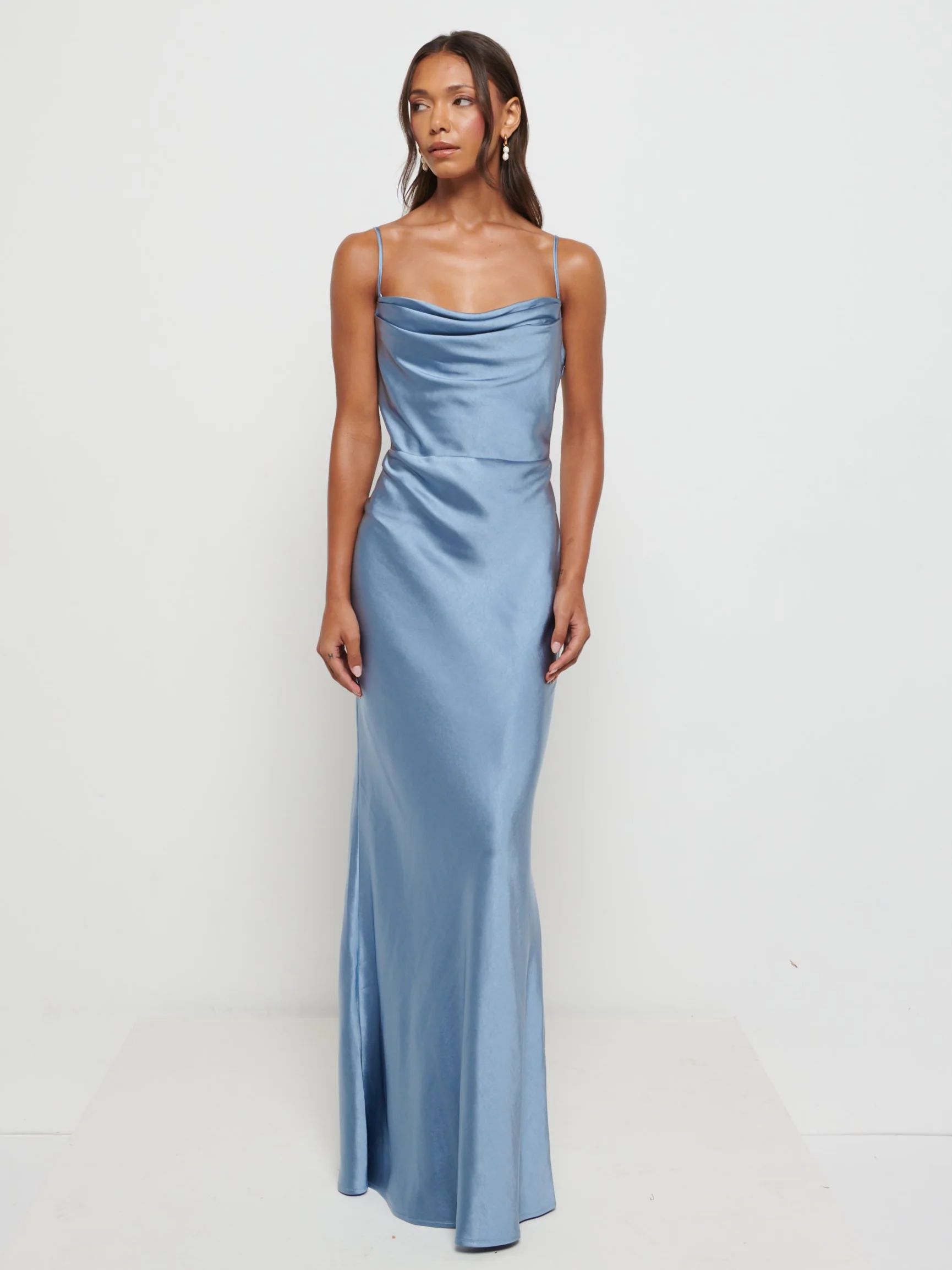 Keisha Maxi Satin Bridesmaid Dress - Dusty Blue - Image 3