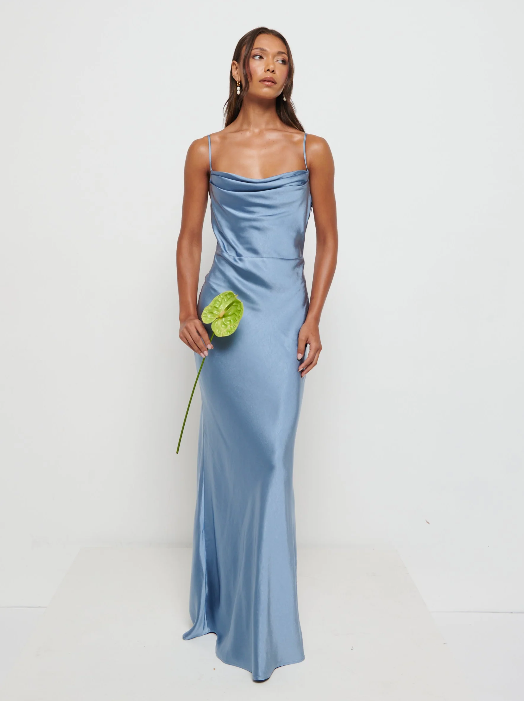 Keisha Maxi Satin Bridesmaid Dress - Dusty Blue - Image 5