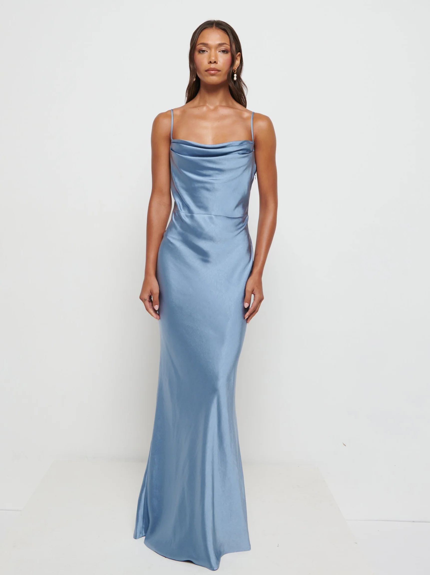 Keisha Maxi Satin Bridesmaid Dress - Dusty Blue - Image 6