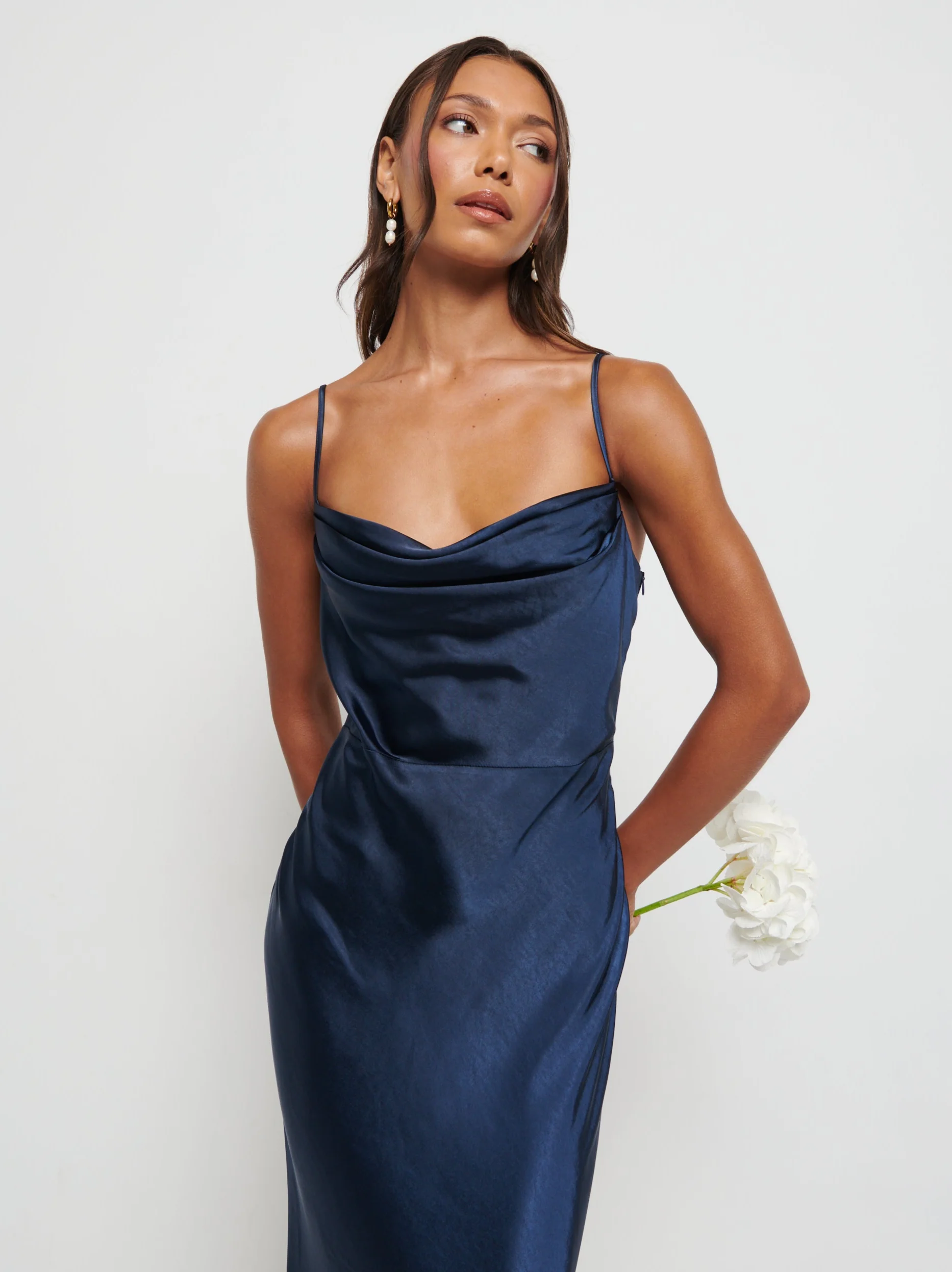 Keisha Maxi Satin Bridesmaid Dress - Matte Navy - Image 2
