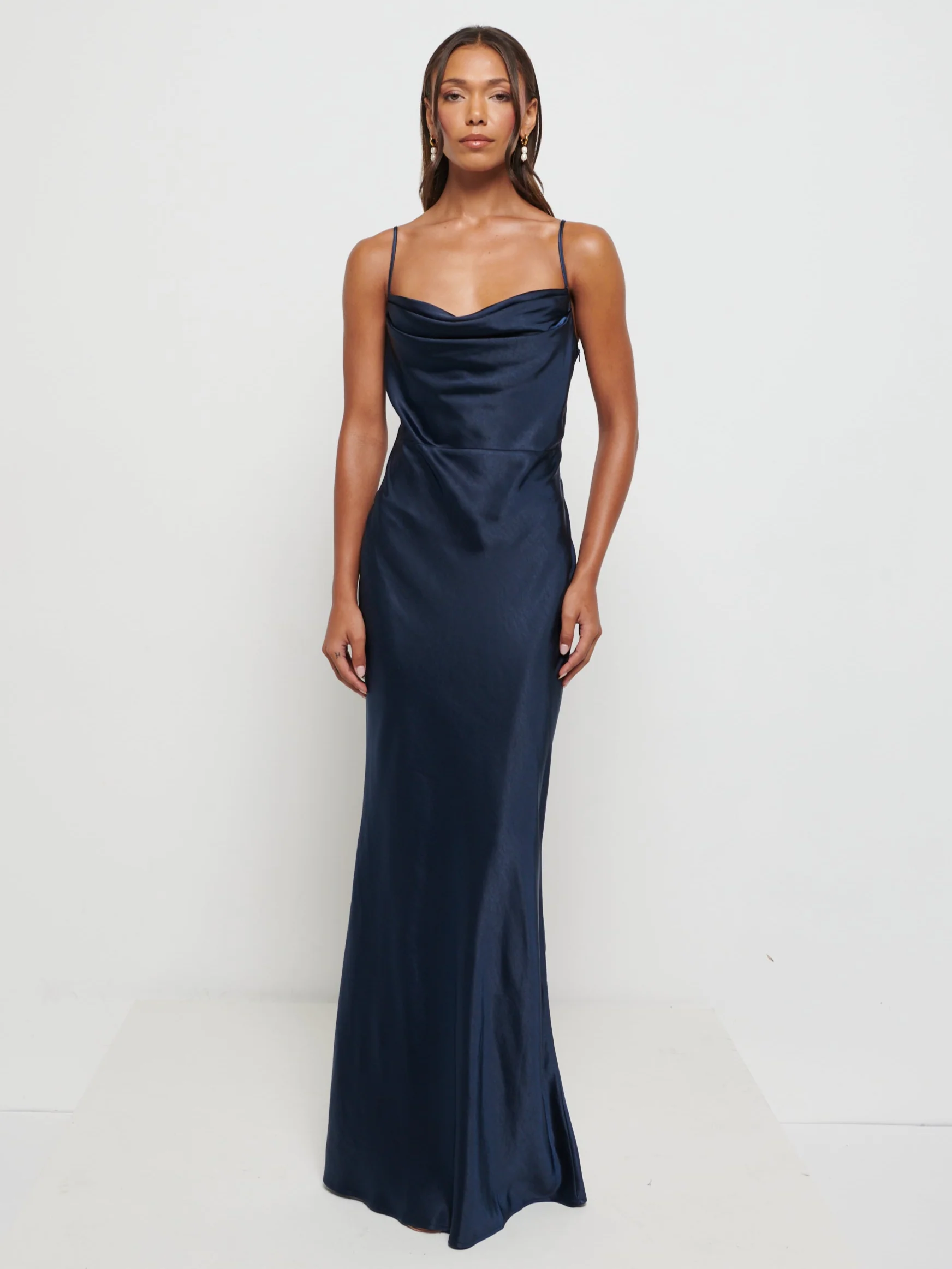 Keisha Maxi Satin Bridesmaid Dress - Matte Navy - Image 3