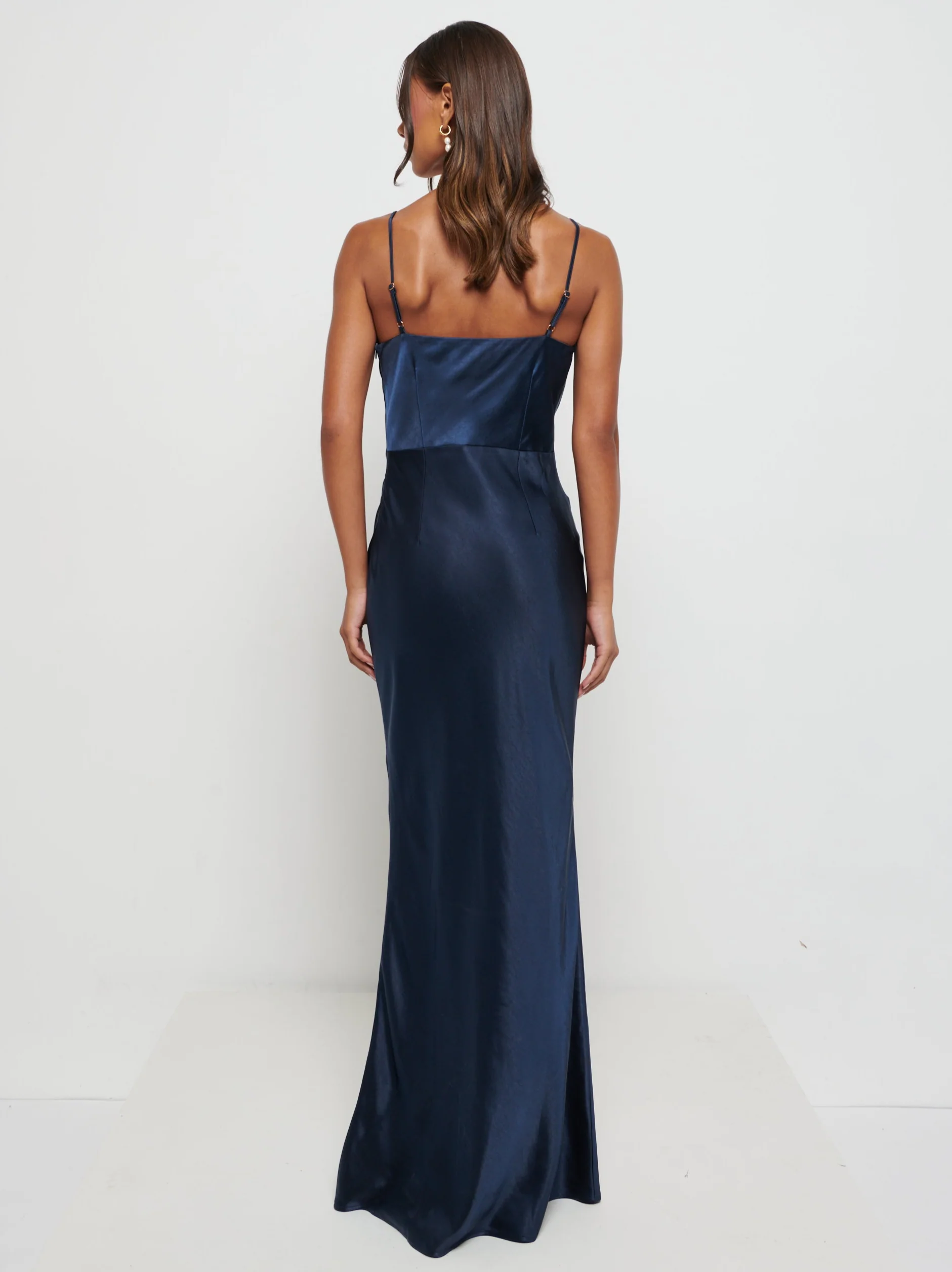 Keisha Maxi Satin Bridesmaid Dress - Matte Navy - Image 4