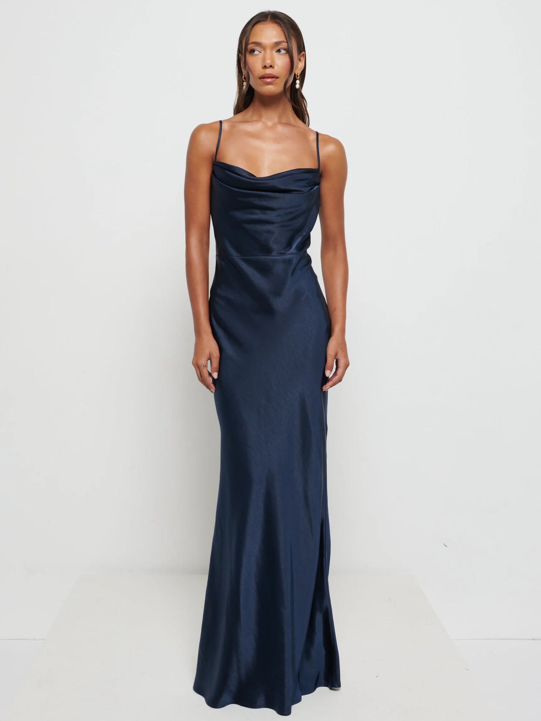 Keisha Maxi Satin Bridesmaid Dress - Matte Navy - Image 5