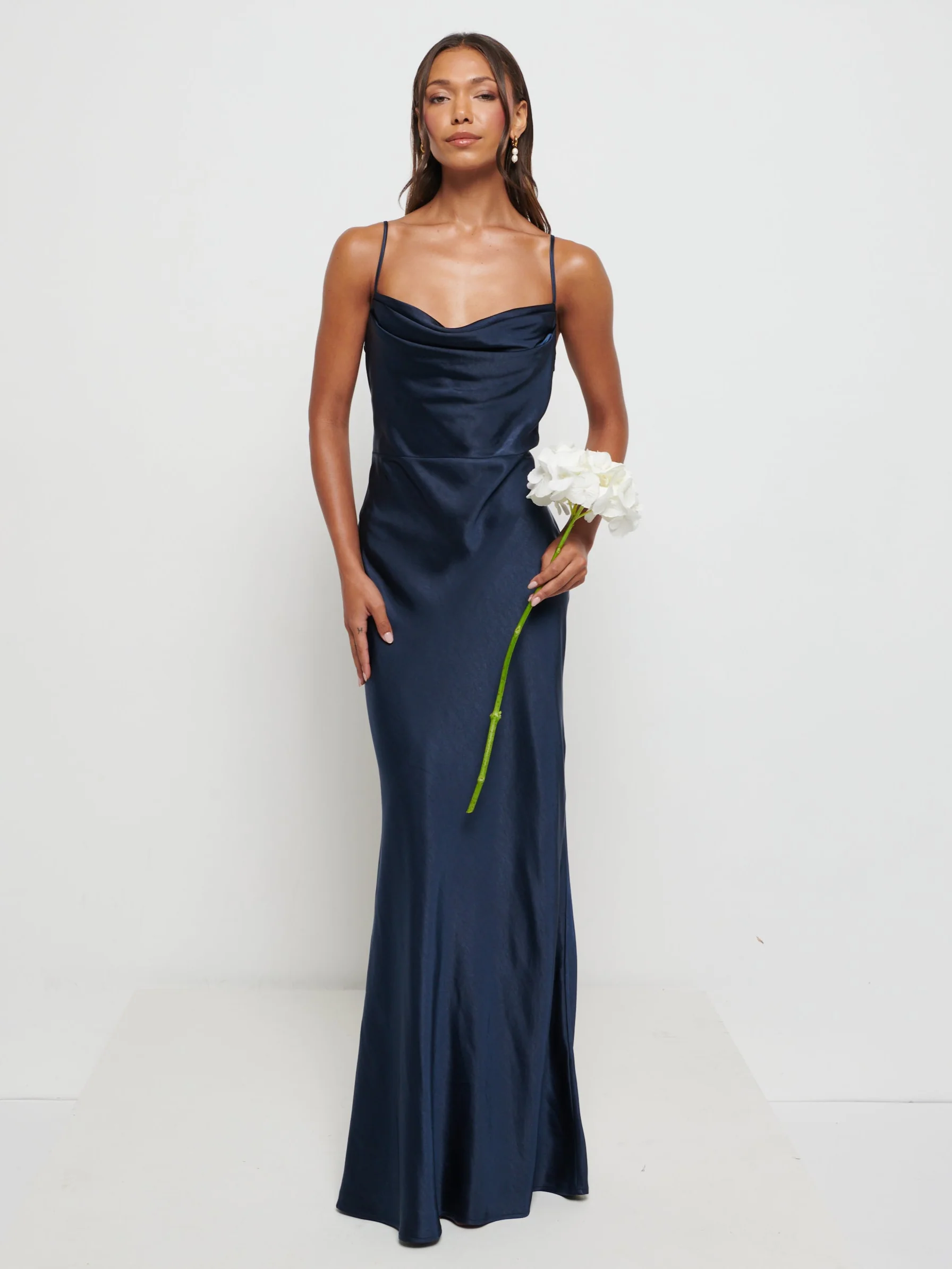 Keisha Maxi Satin Bridesmaid Dress - Matte Navy - Image 6