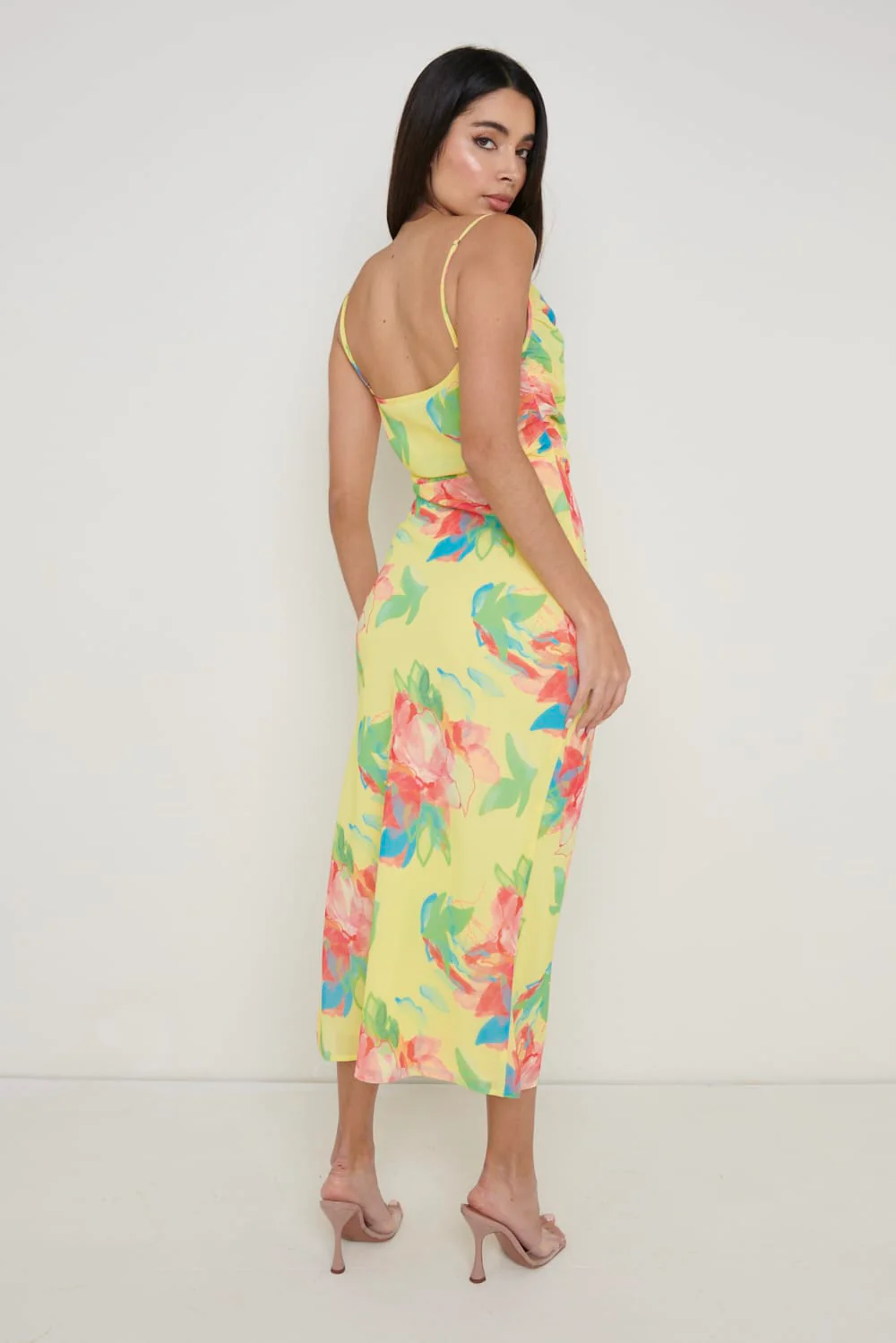 Keisha Ruched Midaxi Dress - Lemon Abstract Floral - Image 4