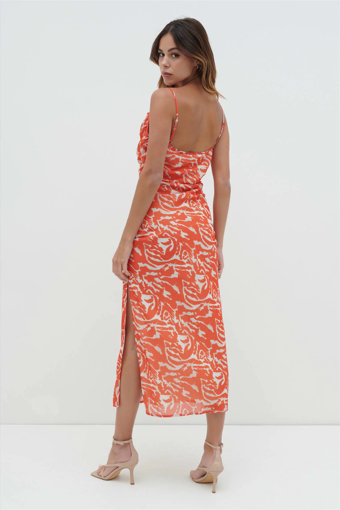 Keisha Ruched Printed Midaxi Dress - Orange Zebra - Image 3