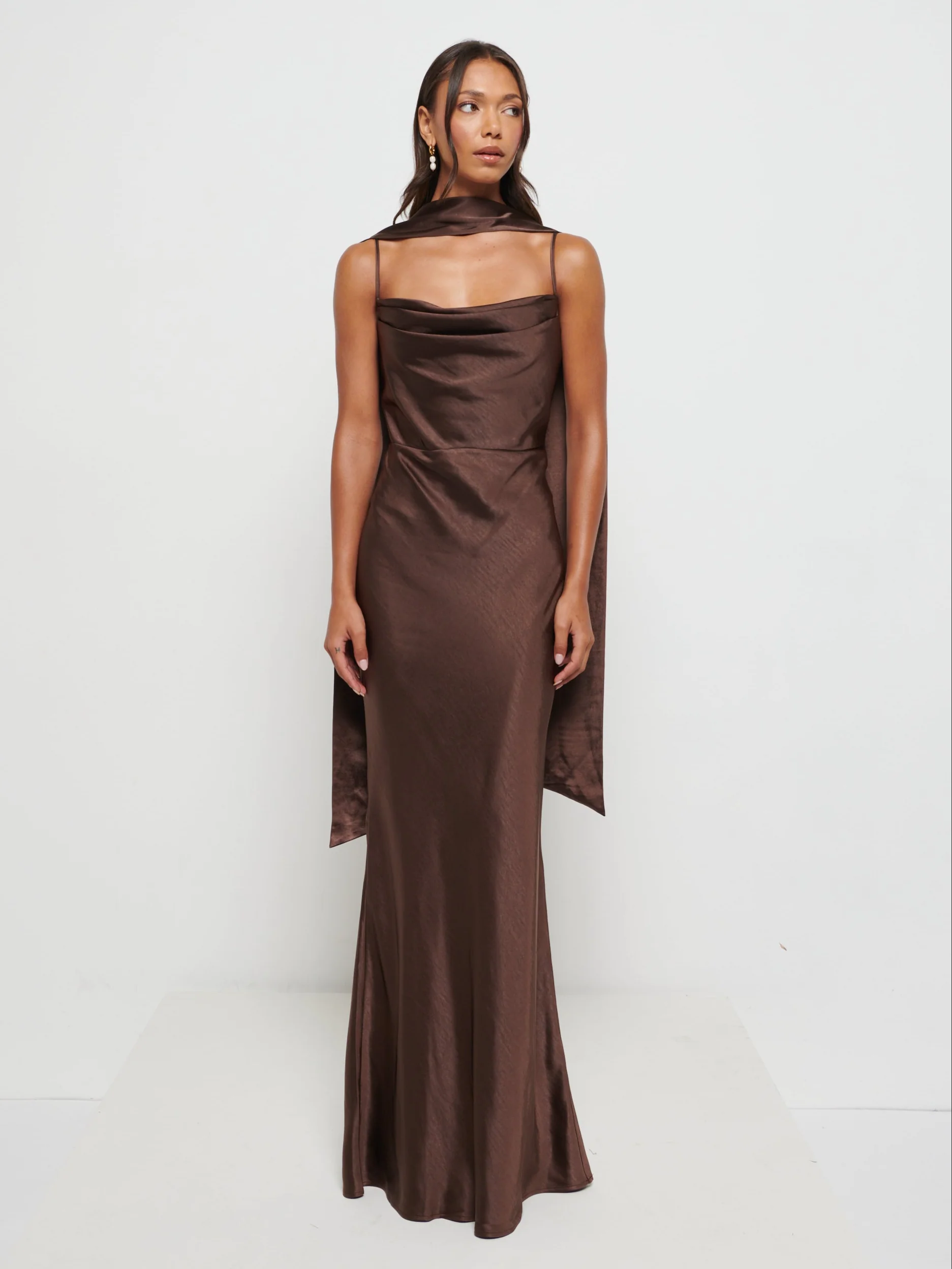 Keisha Scarf Maxi Bridesmaid Dress - Chocolate - Image 3