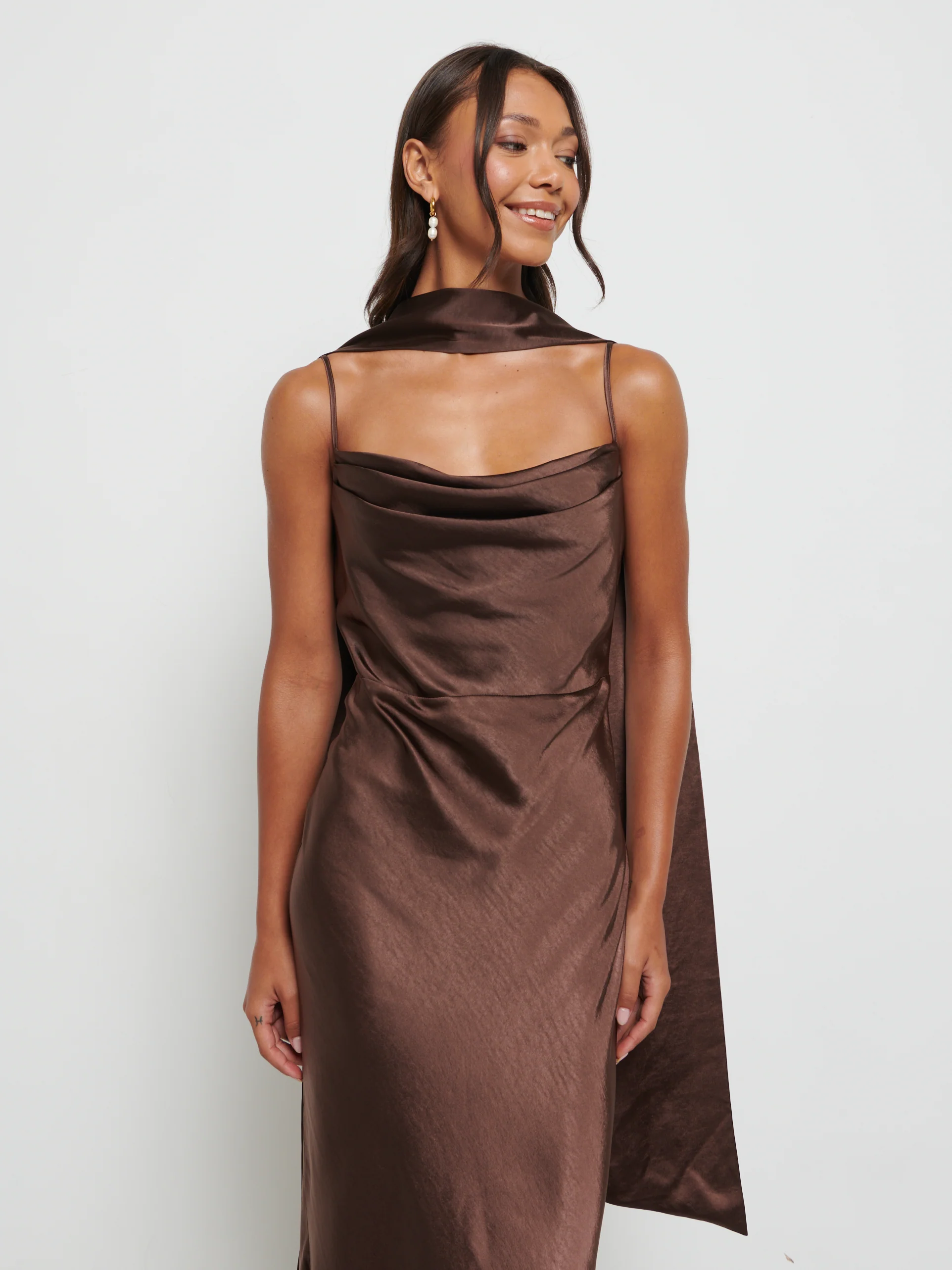 Keisha Scarf Maxi Bridesmaid Dress - Chocolate - Image 4