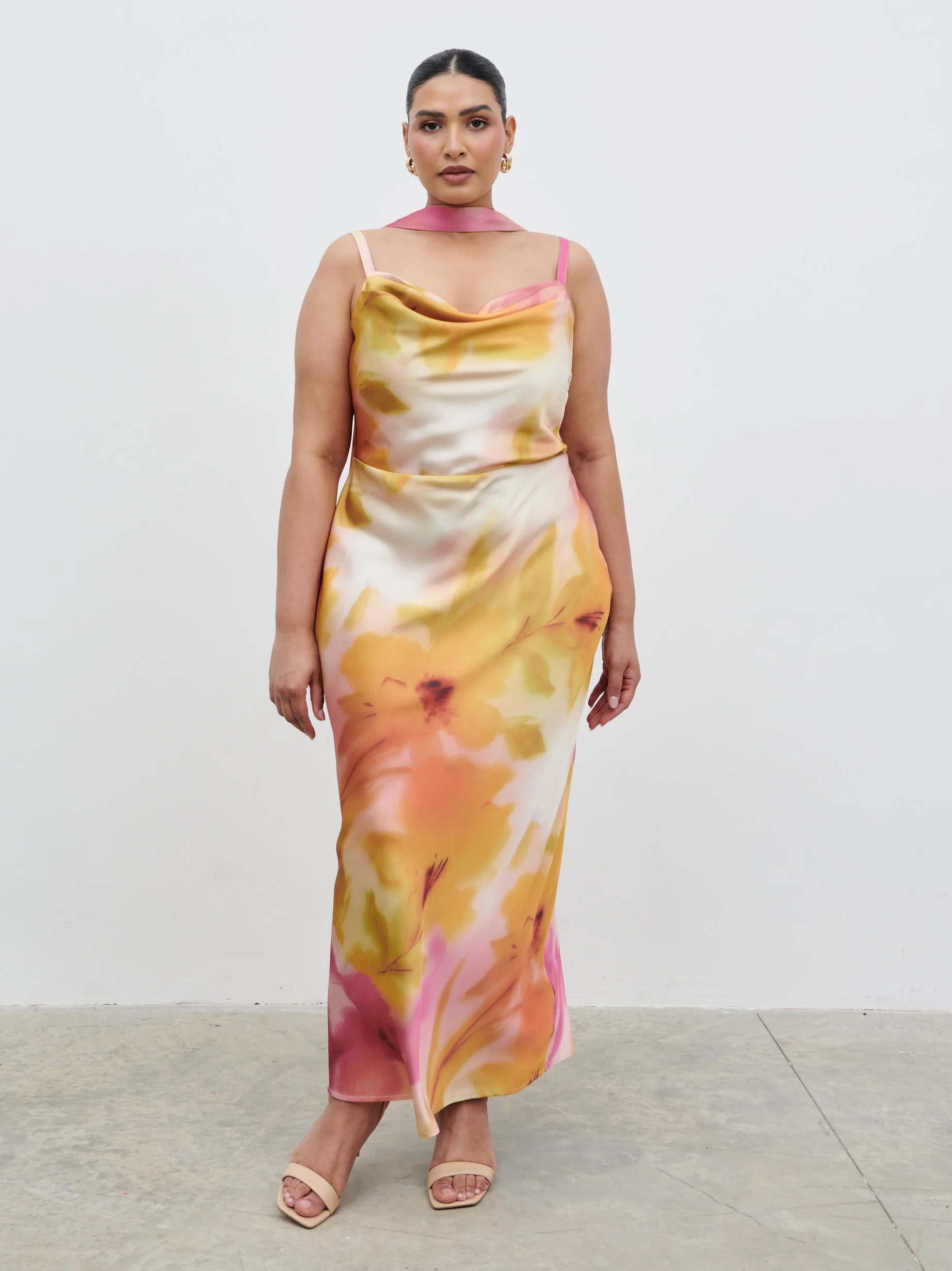 Keisha Scarf Maxi Dress Curve - Pink and Yellow Ochre Floral - Image 6