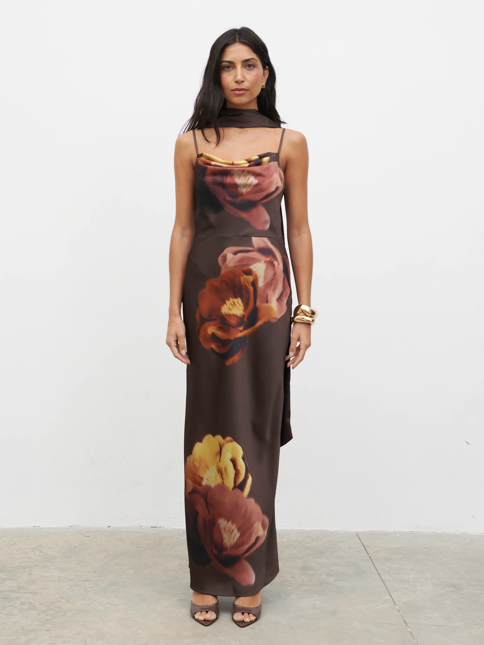 Keisha Scarf Maxi Dress - Large Scale Autumn Floral - Image 8