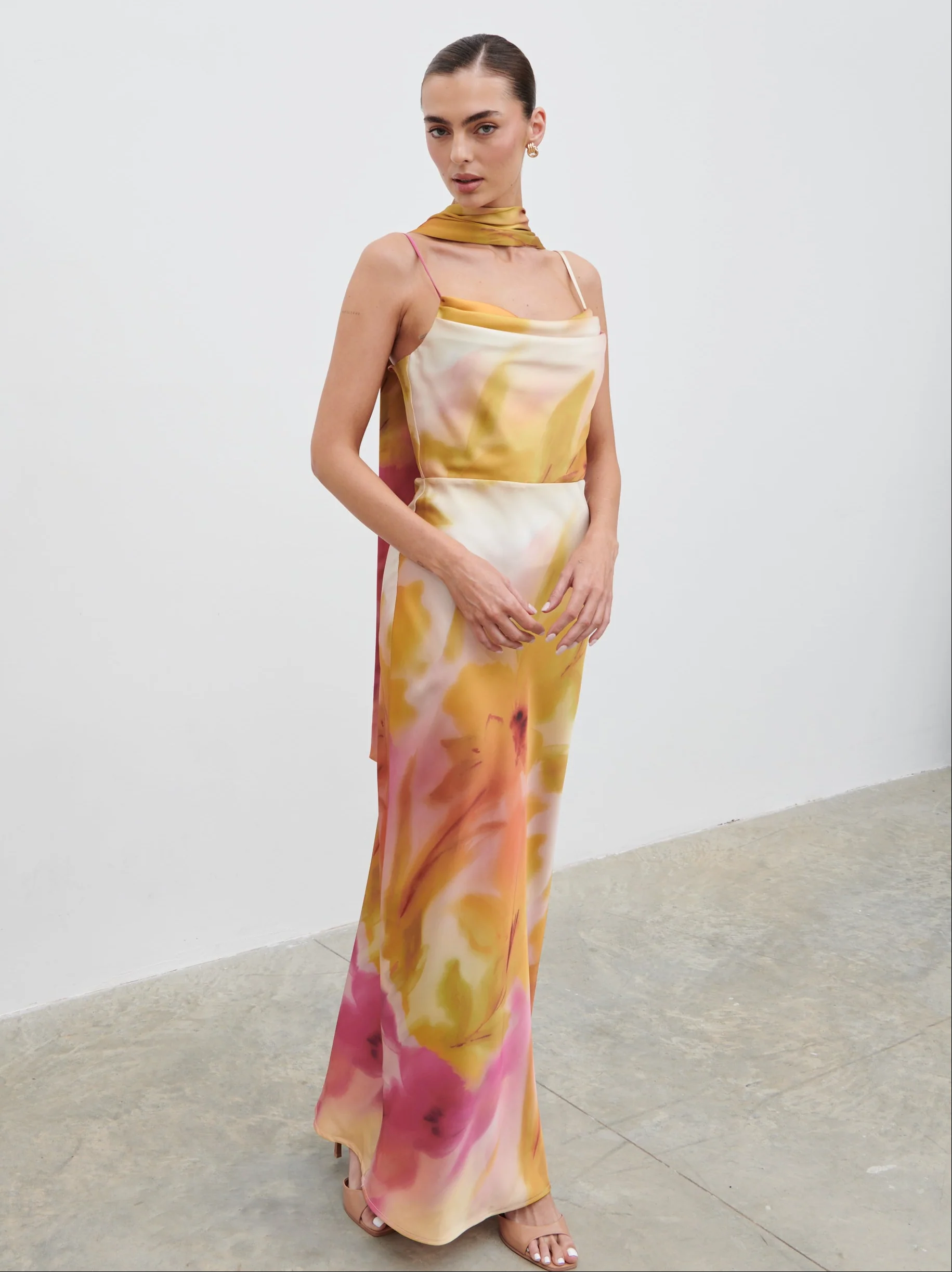 Keisha Scarf Maxi Dress - Pink and Yellow Ochre Floral - Image 6