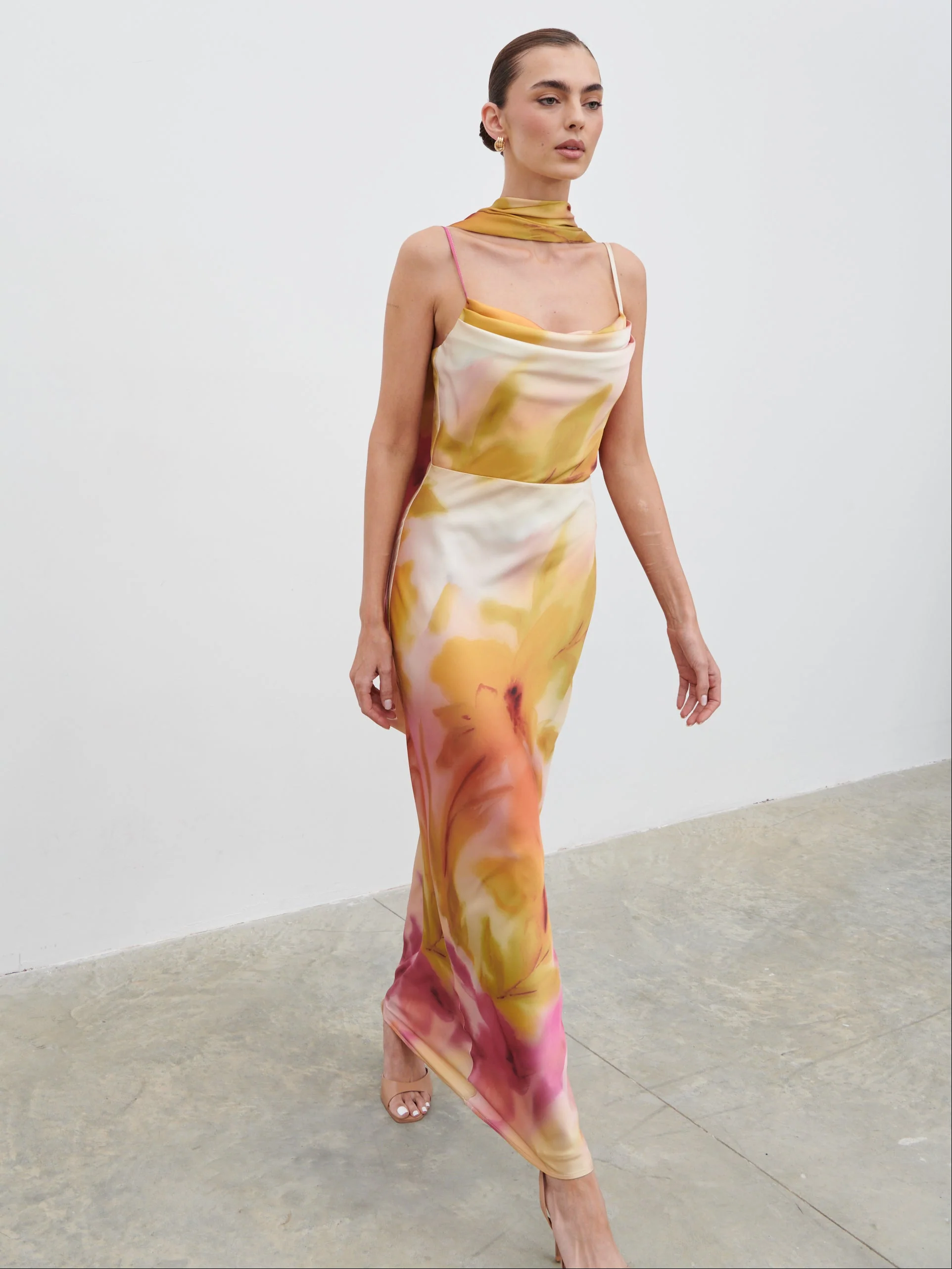 Keisha Scarf Maxi Dress - Pink and Yellow Ochre Floral - Image 7