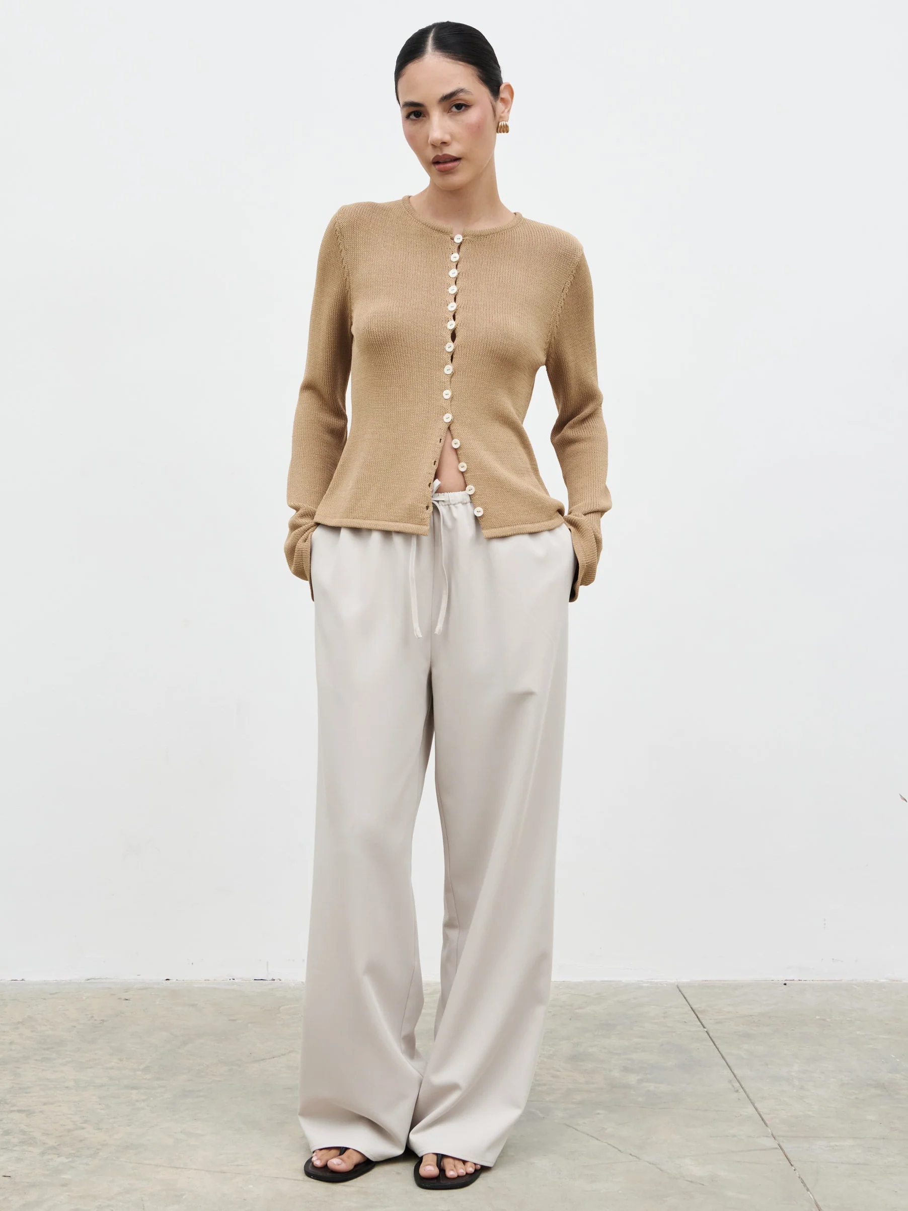Kendall Rustic Button Down Knit Top - Tan - Image 3
