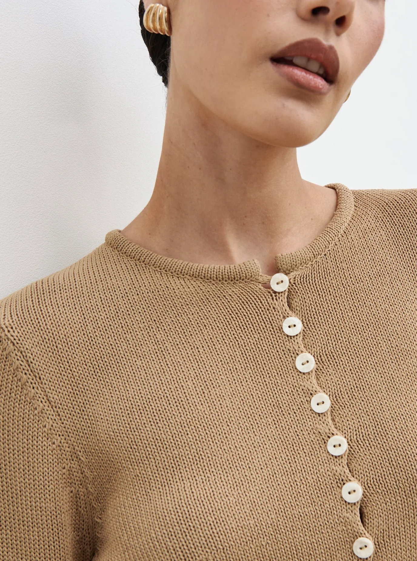 Kendall Rustic Button Down Knit Top - Tan - Image 5