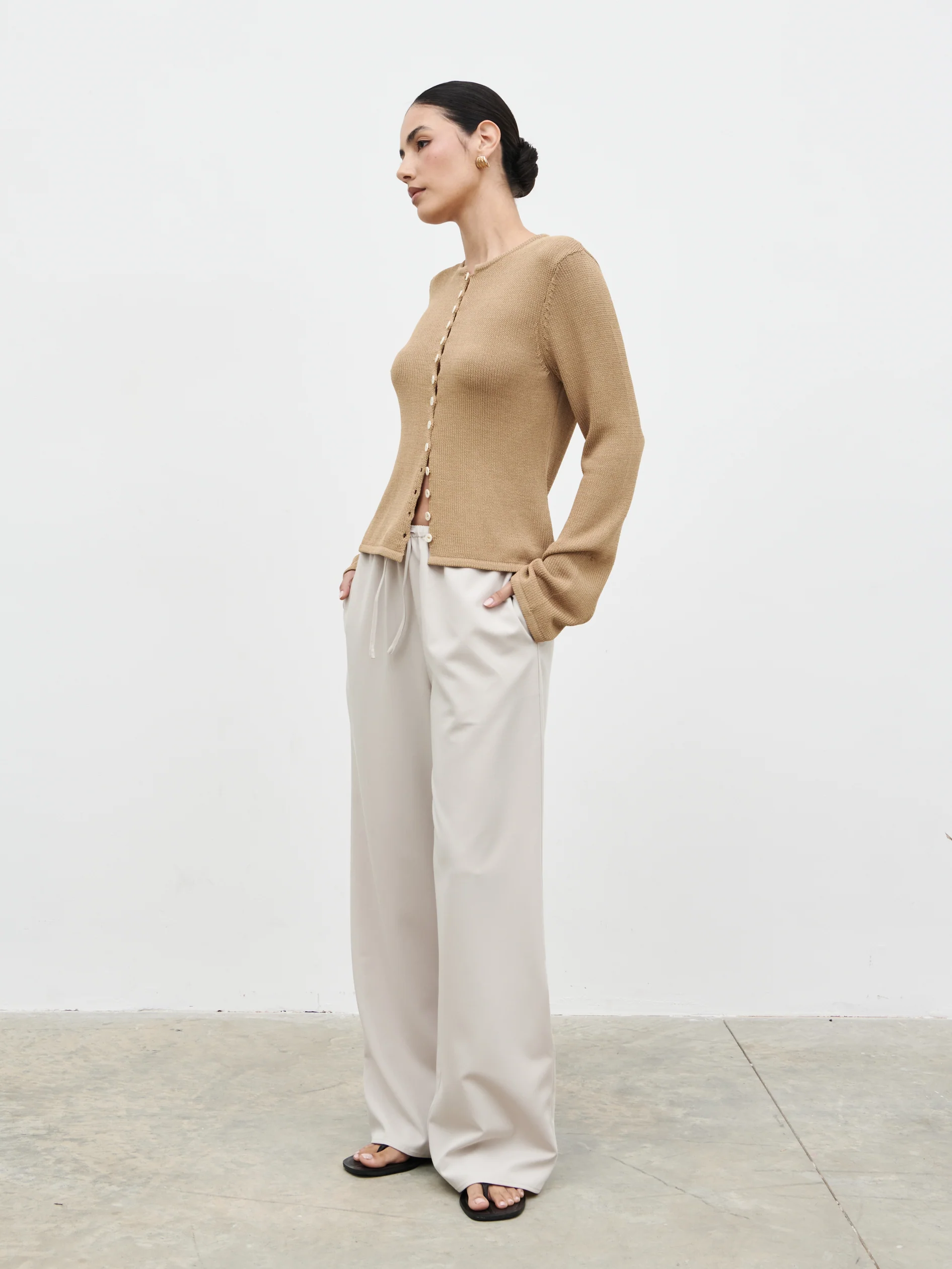 Kendall Rustic Button Down Knit Top - Tan - Image 6