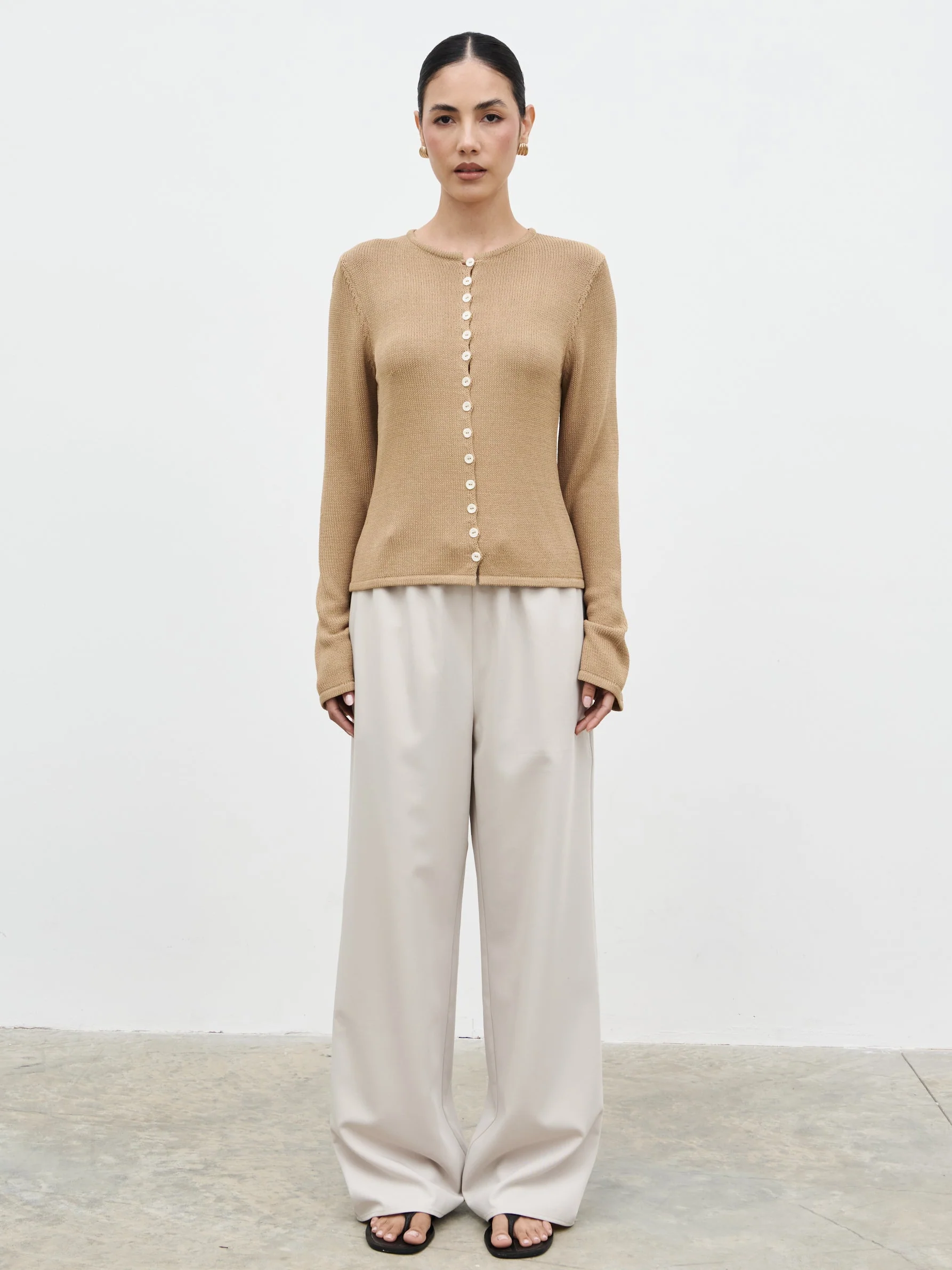 Kendall Rustic Button Down Knit Top - Tan - Image 9