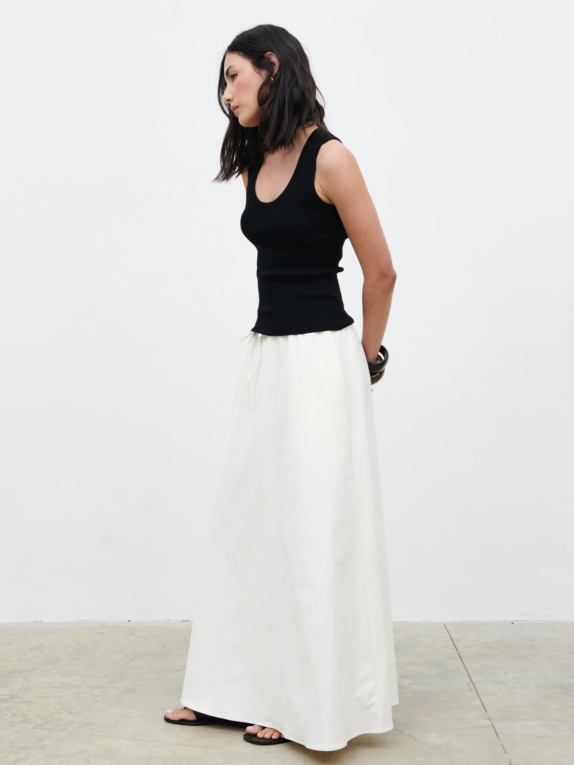 Kennedi Drawstring Maxi Skirt - Cream - Image 3