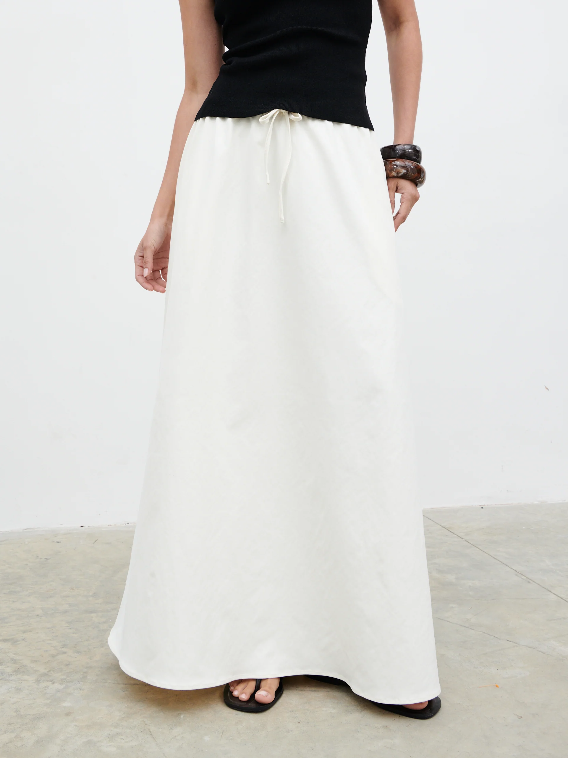 Kennedi Drawstring Maxi Skirt - Cream - Image 5