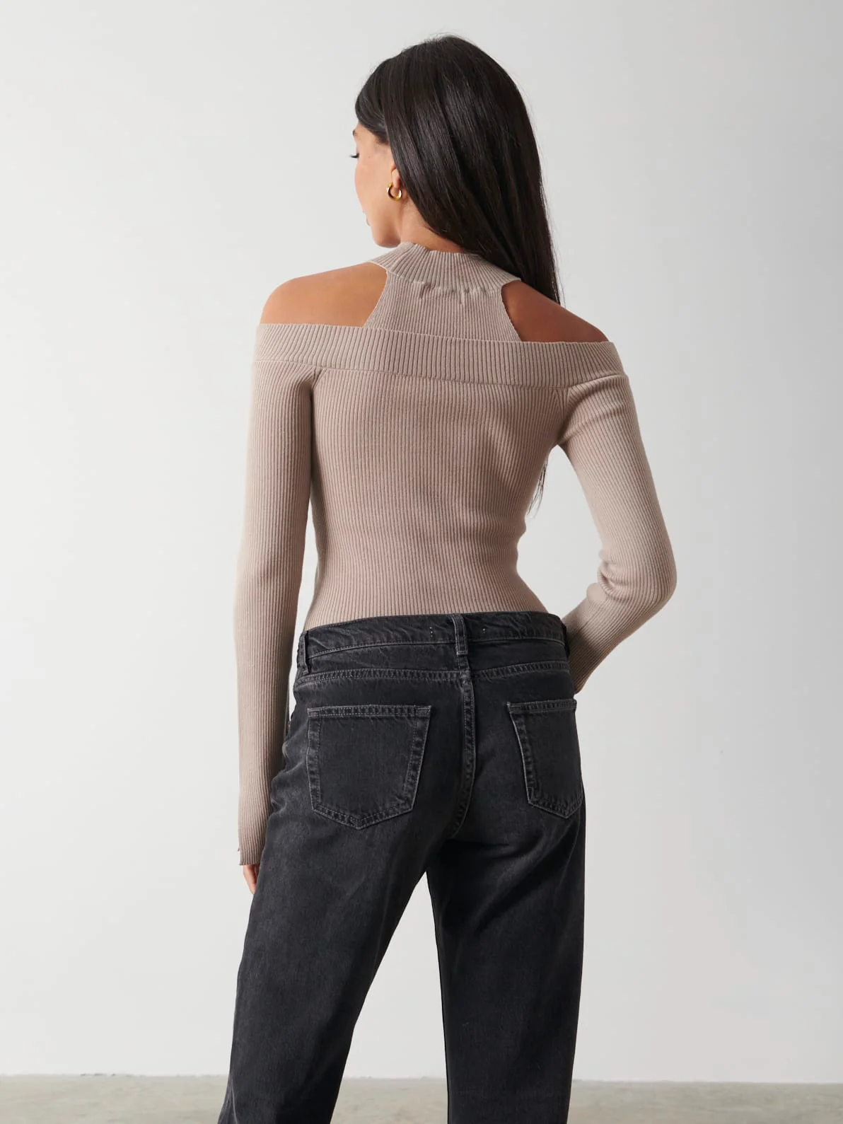 Kennedy Cut Out Knit Top - Taupe - Image 3