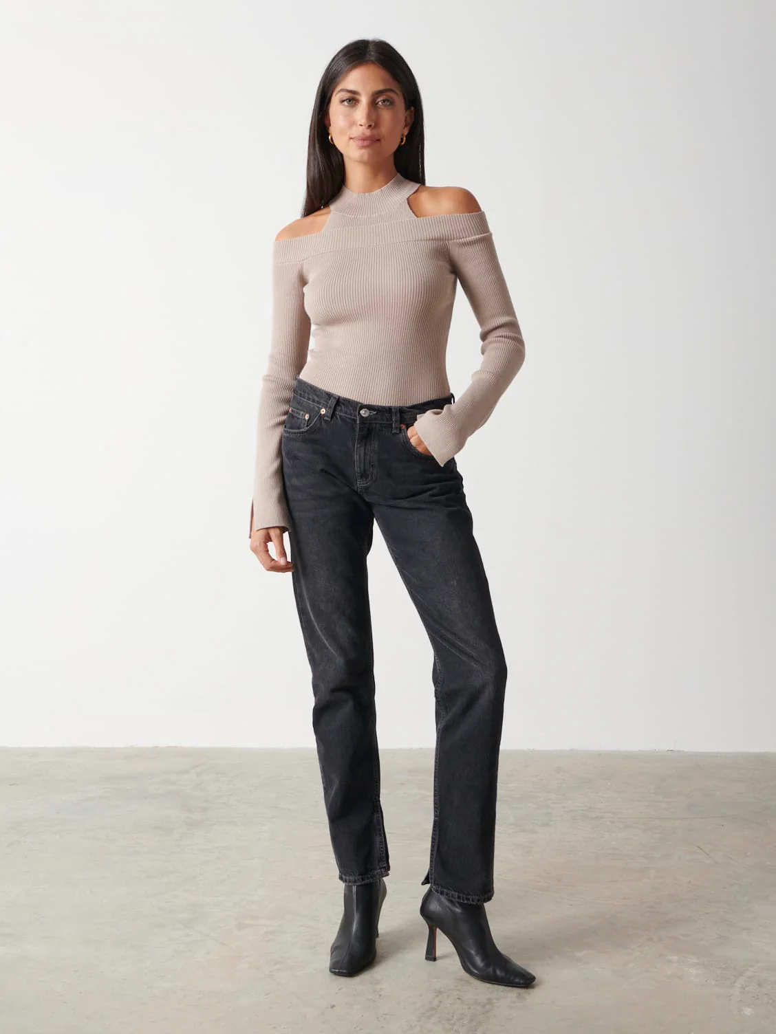 Kennedy Cut Out Knit Top - Taupe - Image 5