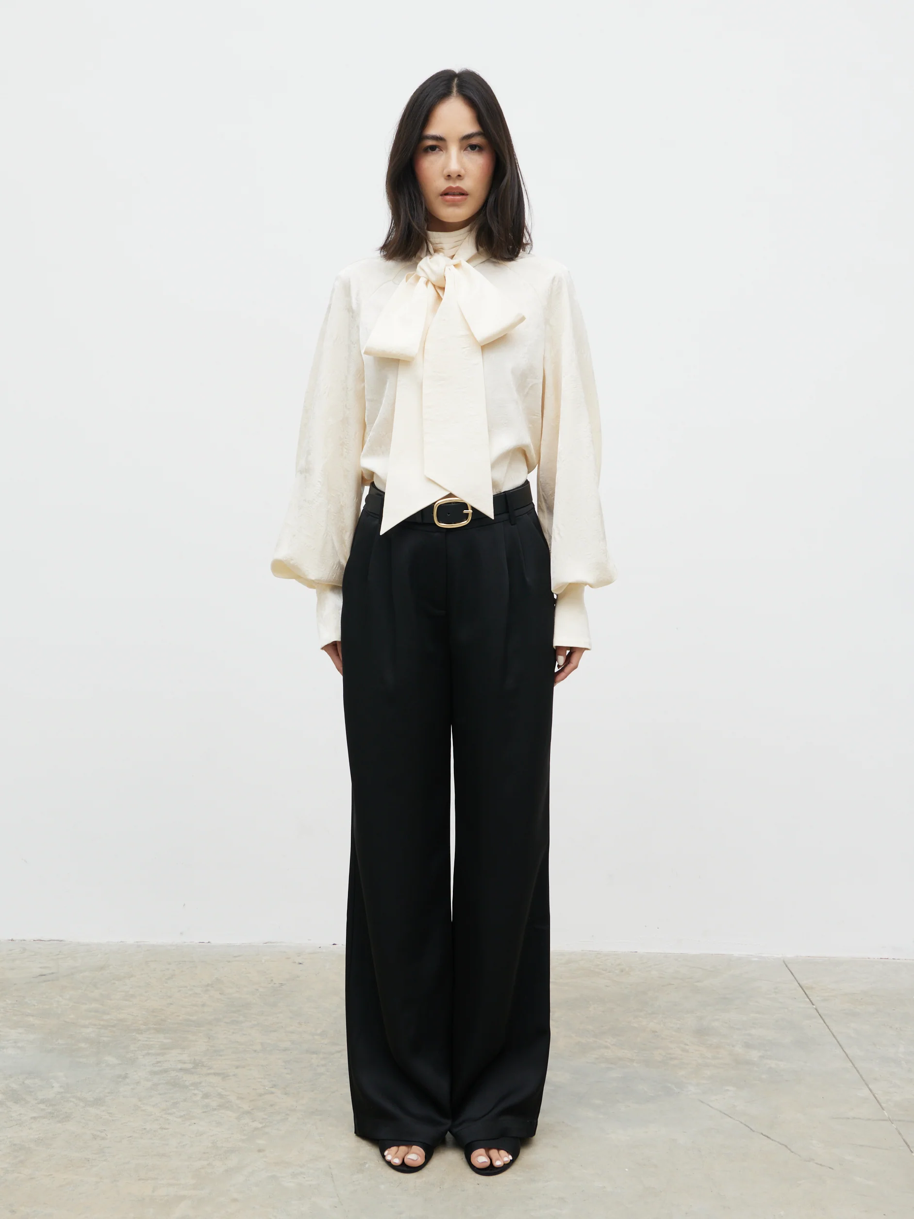 Kesia Jacquard Bow Blouse - Cream - Image 2