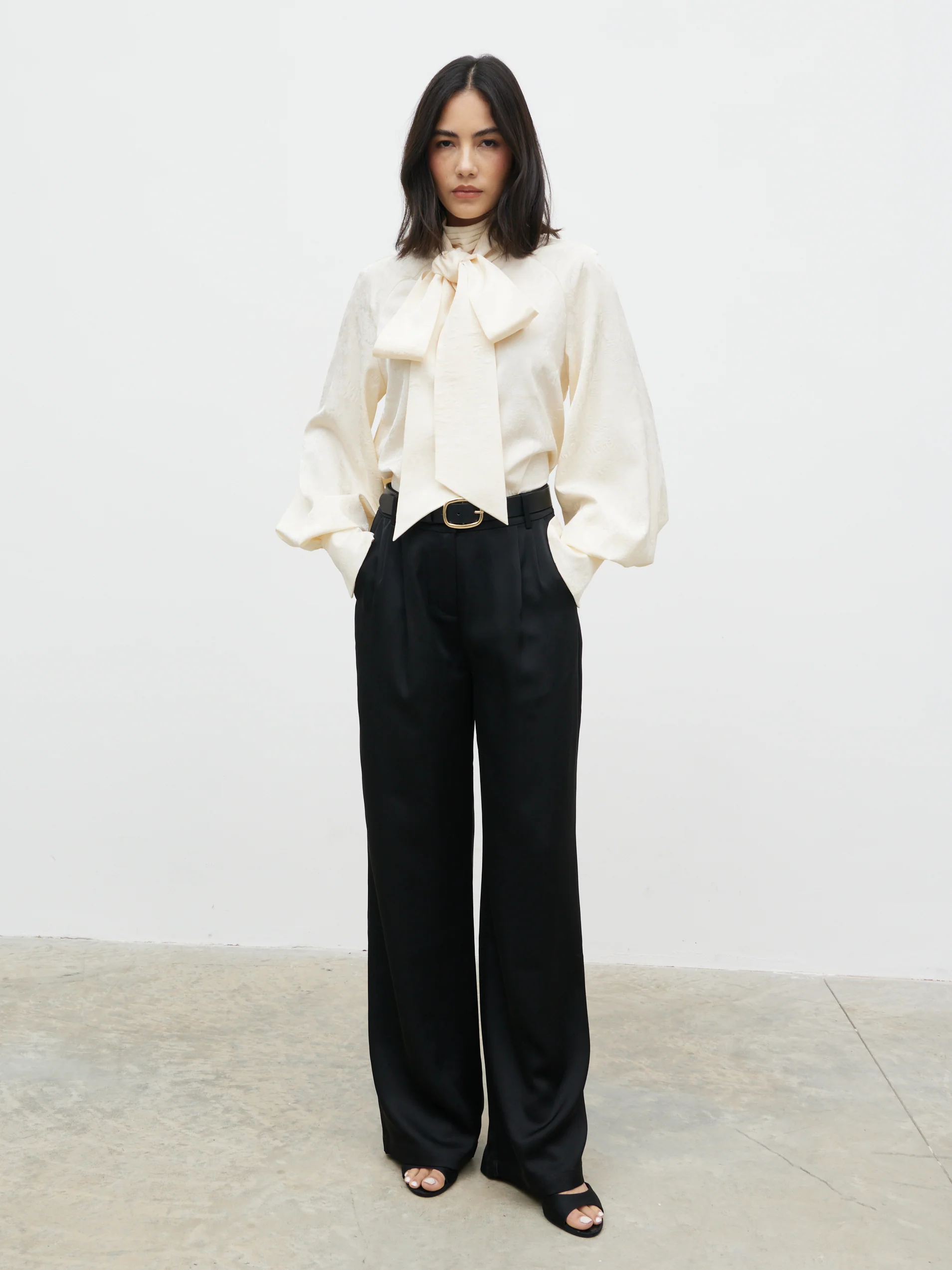 Kesia Jacquard Bow Blouse - Cream - Image 5