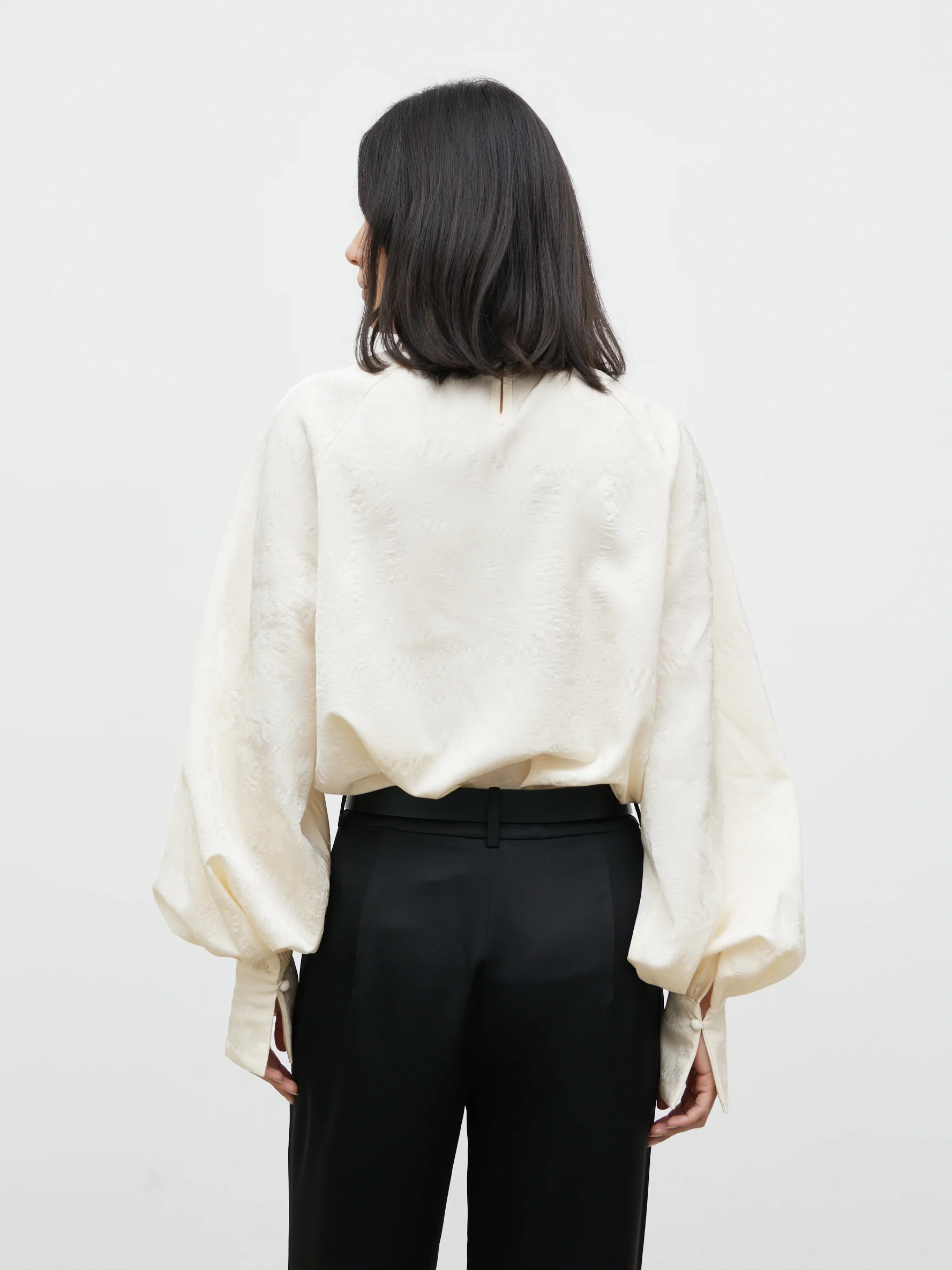 Kesia Jacquard Bow Blouse - Cream - Image 6