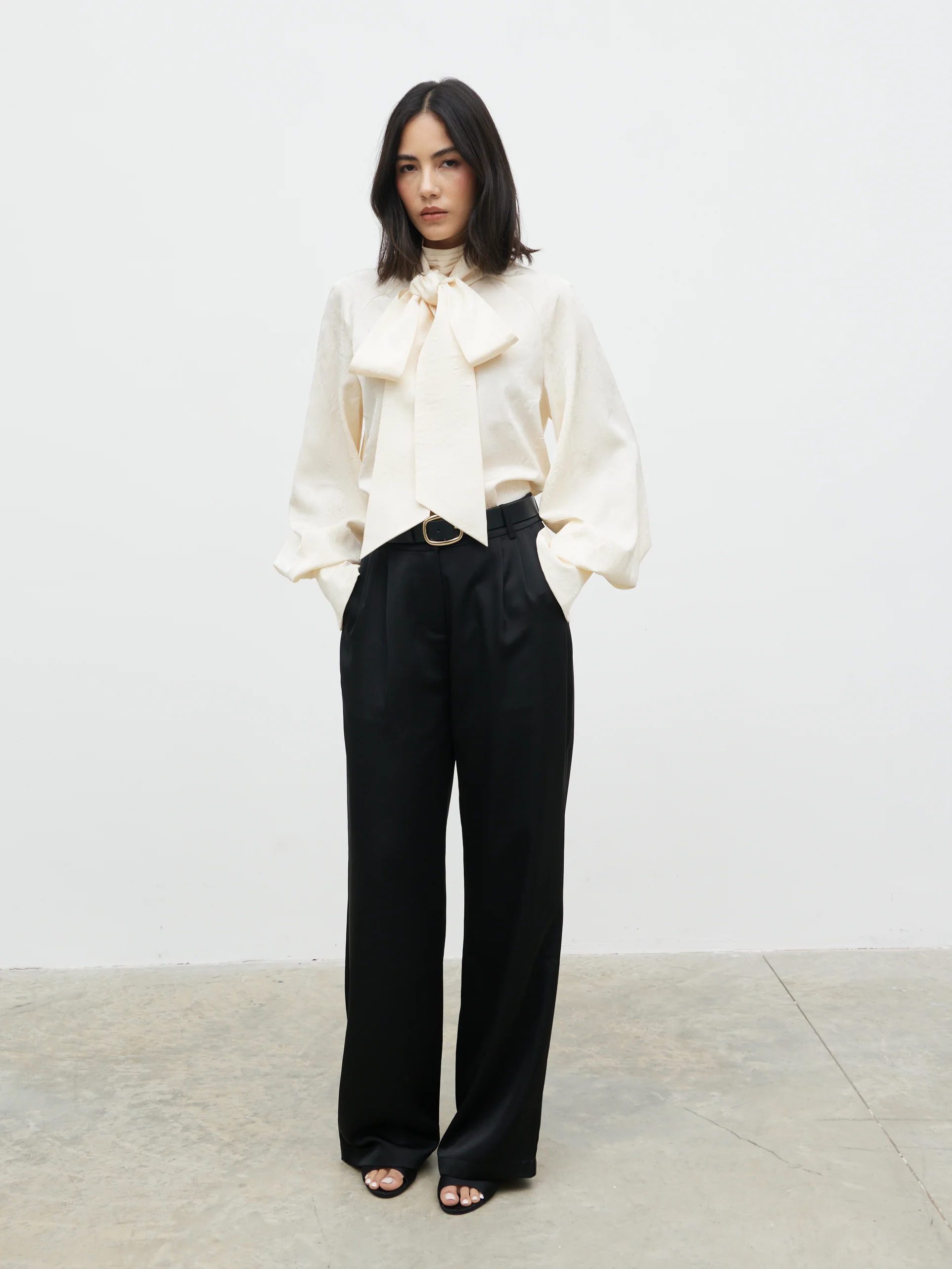 Kesia Jacquard Bow Blouse - Cream - Image 7