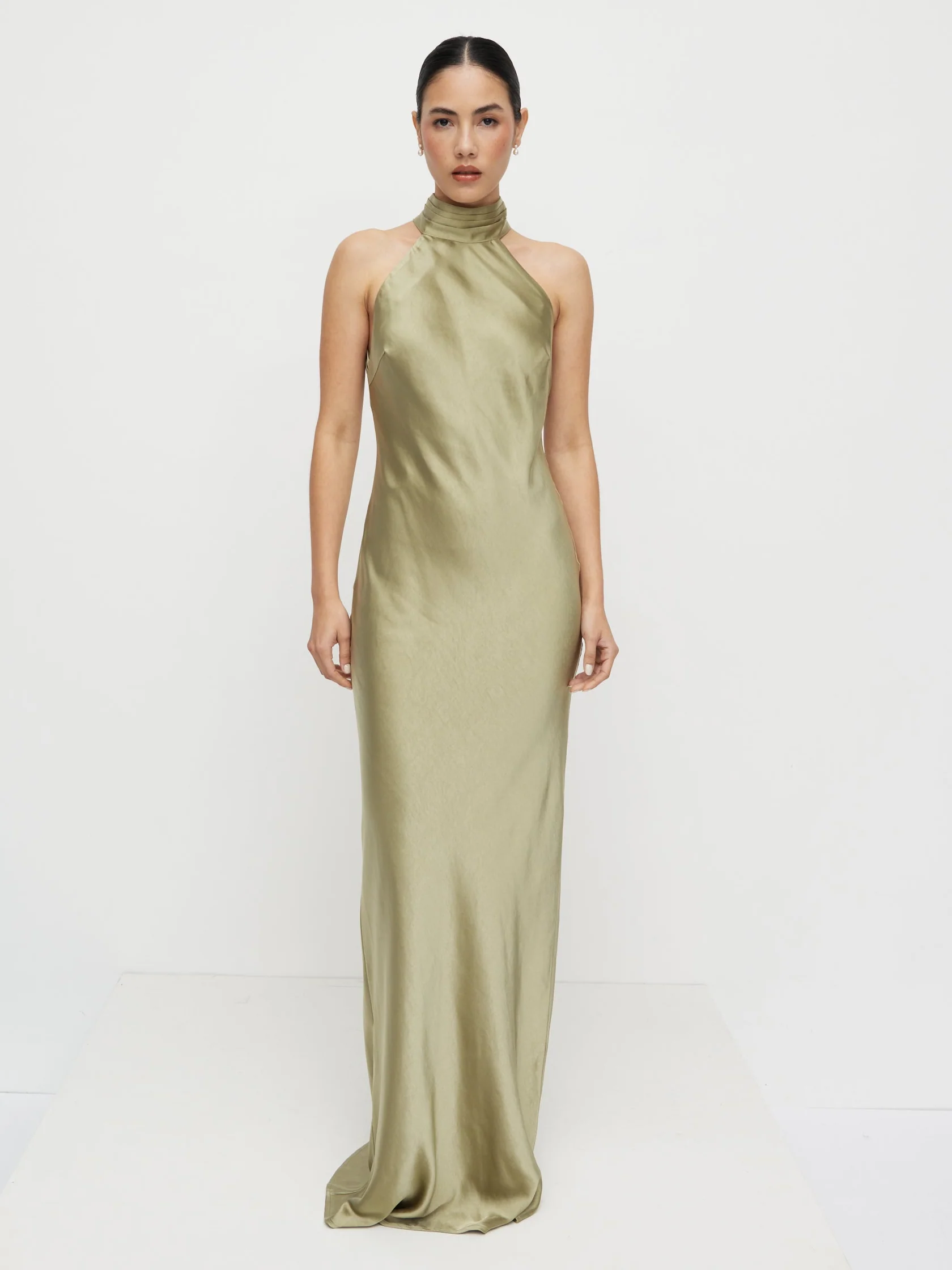 Kiara Satin Maxi Dress - Olive - Image 3