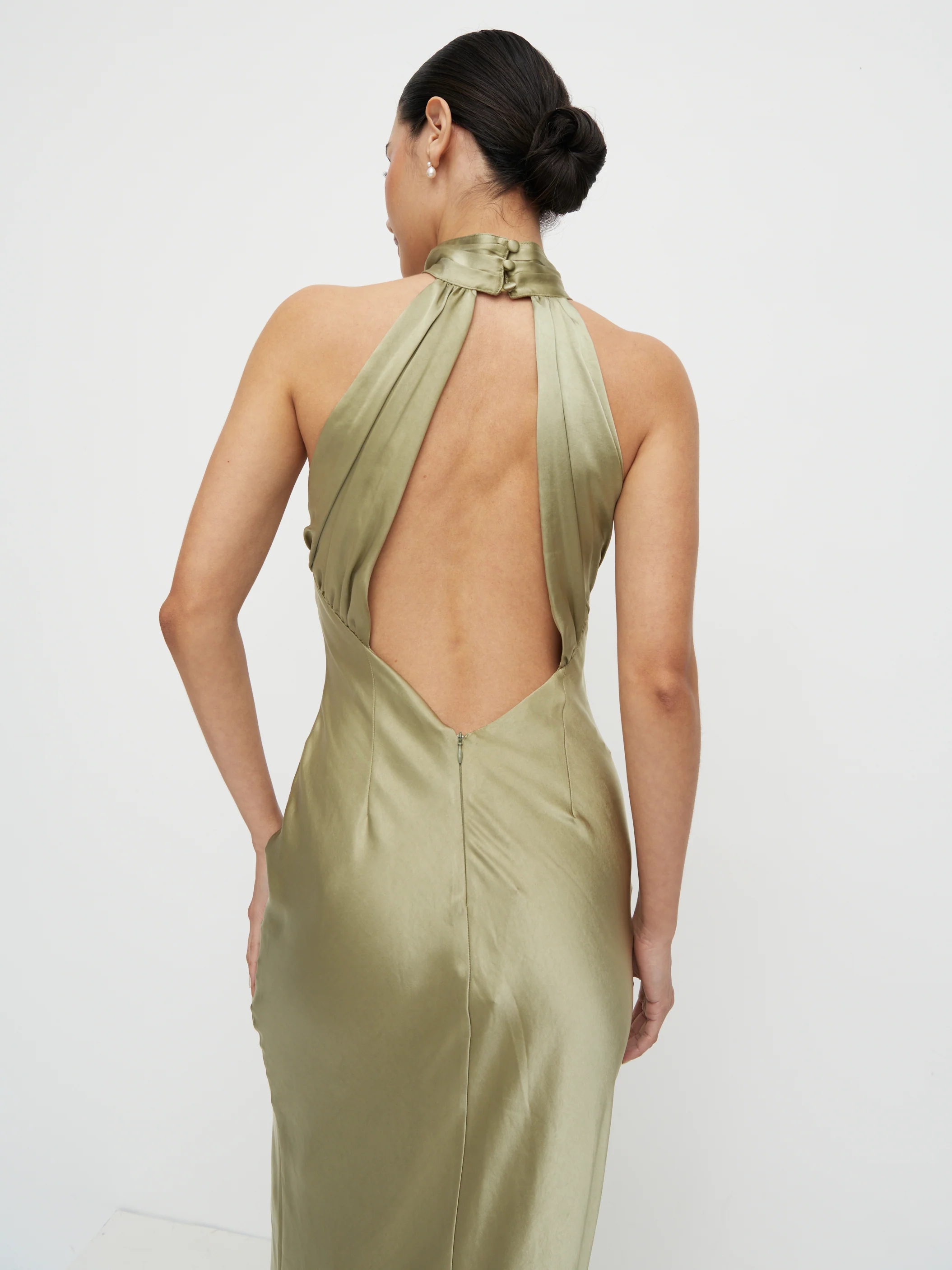 Kiara Satin Maxi Dress - Olive - Image 5