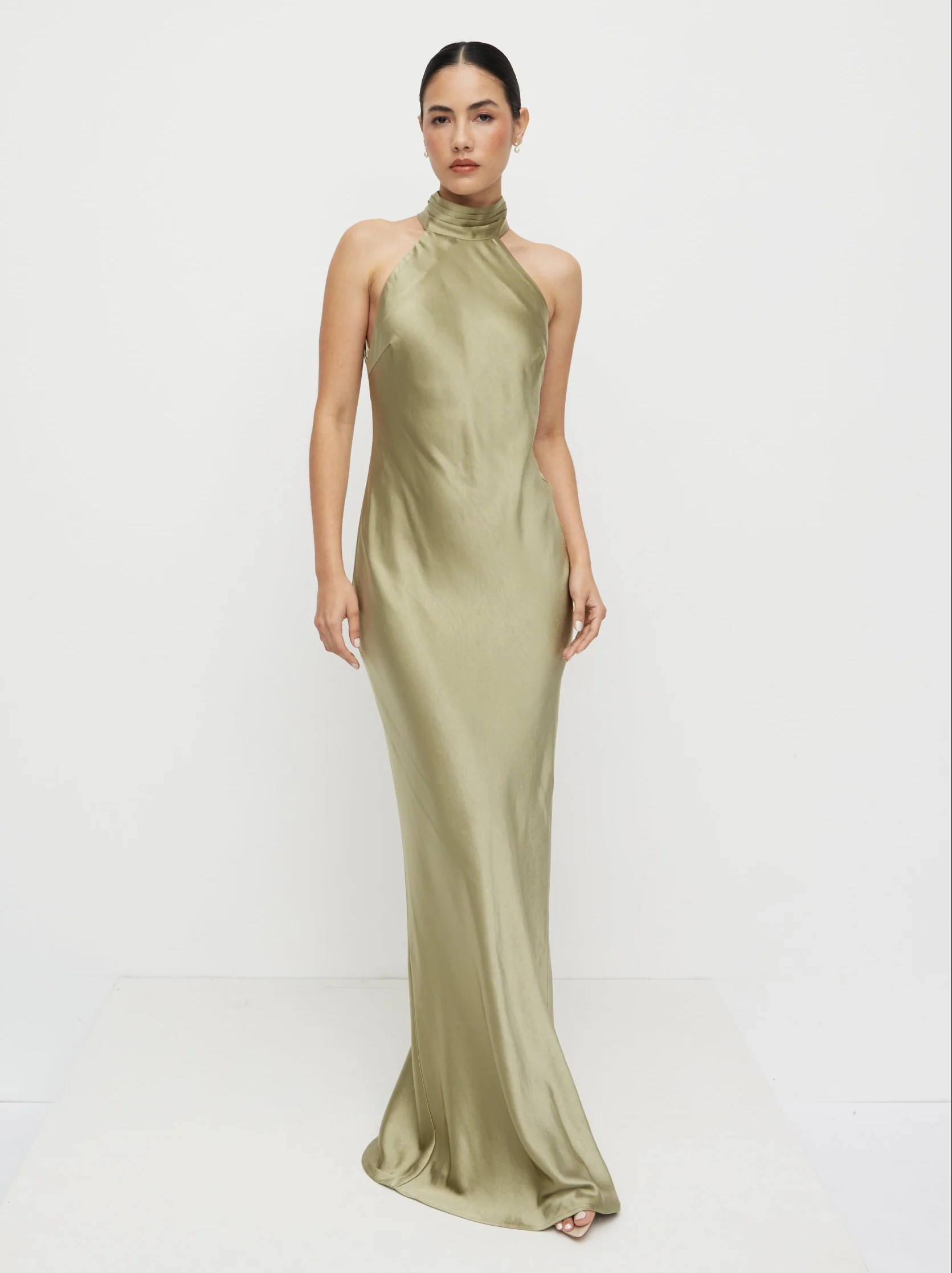 Kiara Satin Maxi Dress - Olive - Image 6