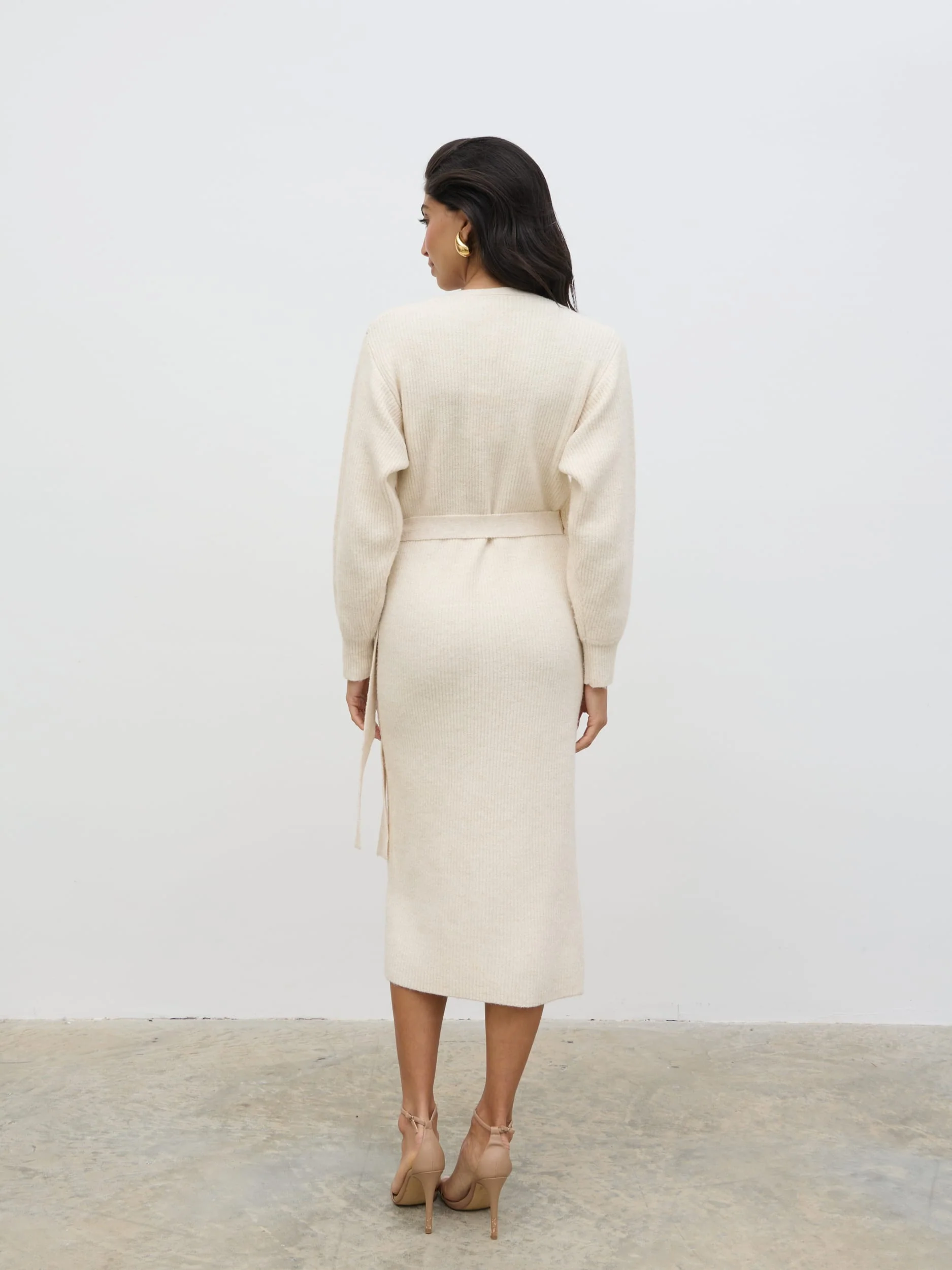 Kinsley Ribbed Wrap Dress - Ecru - Image 4