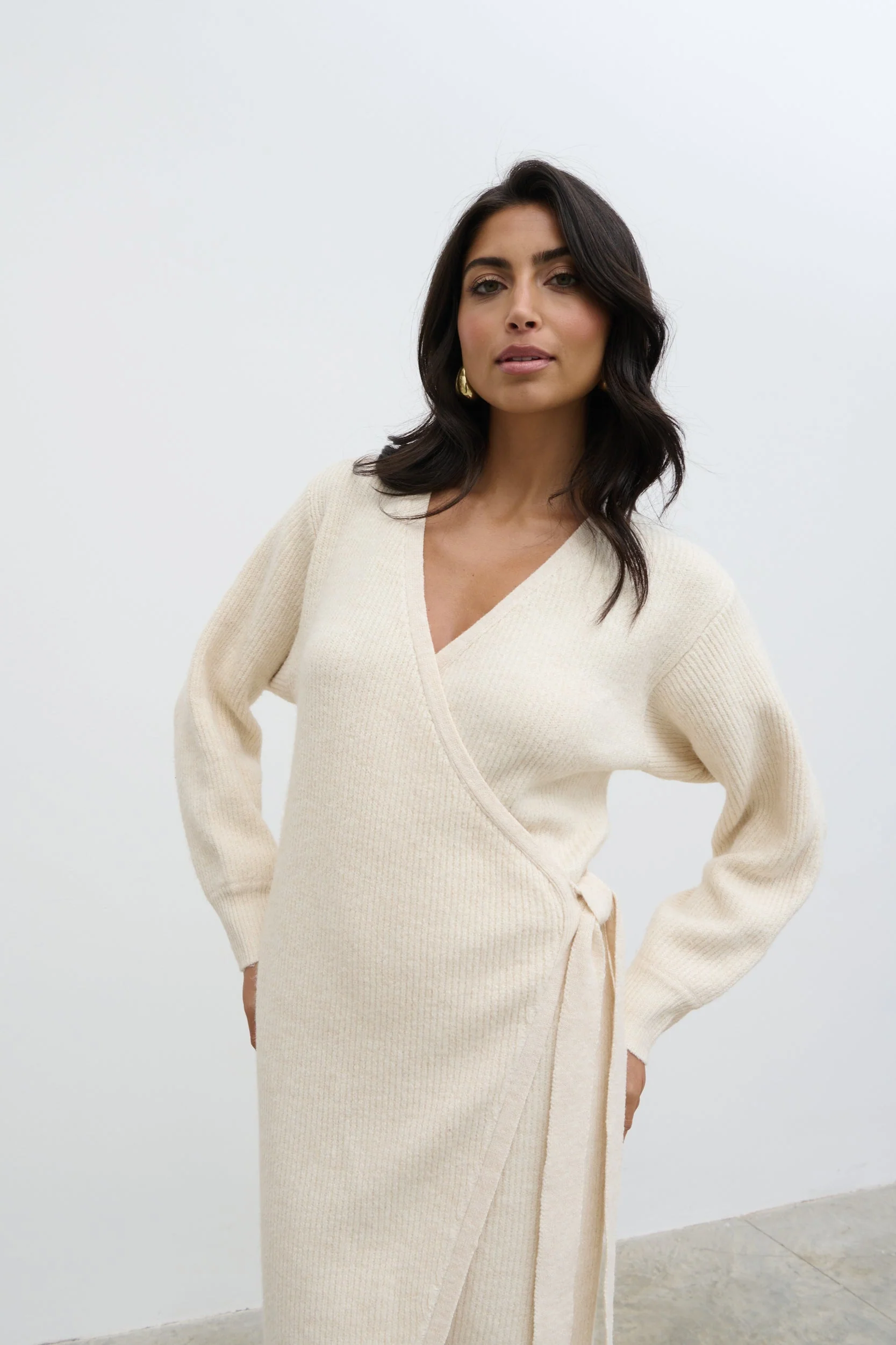 Kinsley Ribbed Wrap Dress - Ecru - Image 5