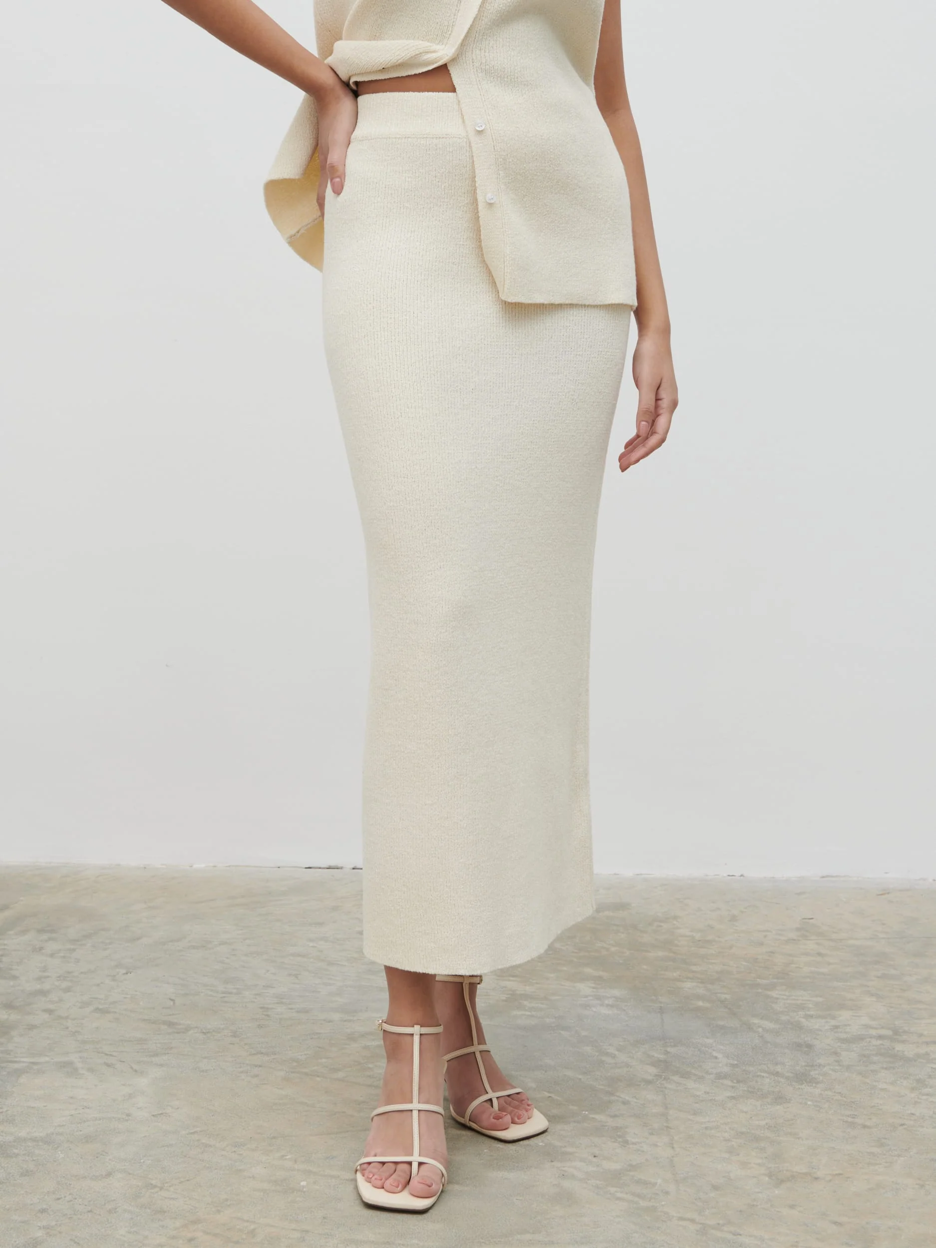 Kourtney Knit Midaxi Skirt - Cream - Image 2