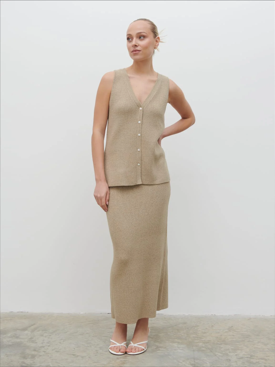 Kourtney Knit Waistcoat - Taupe - Image 7