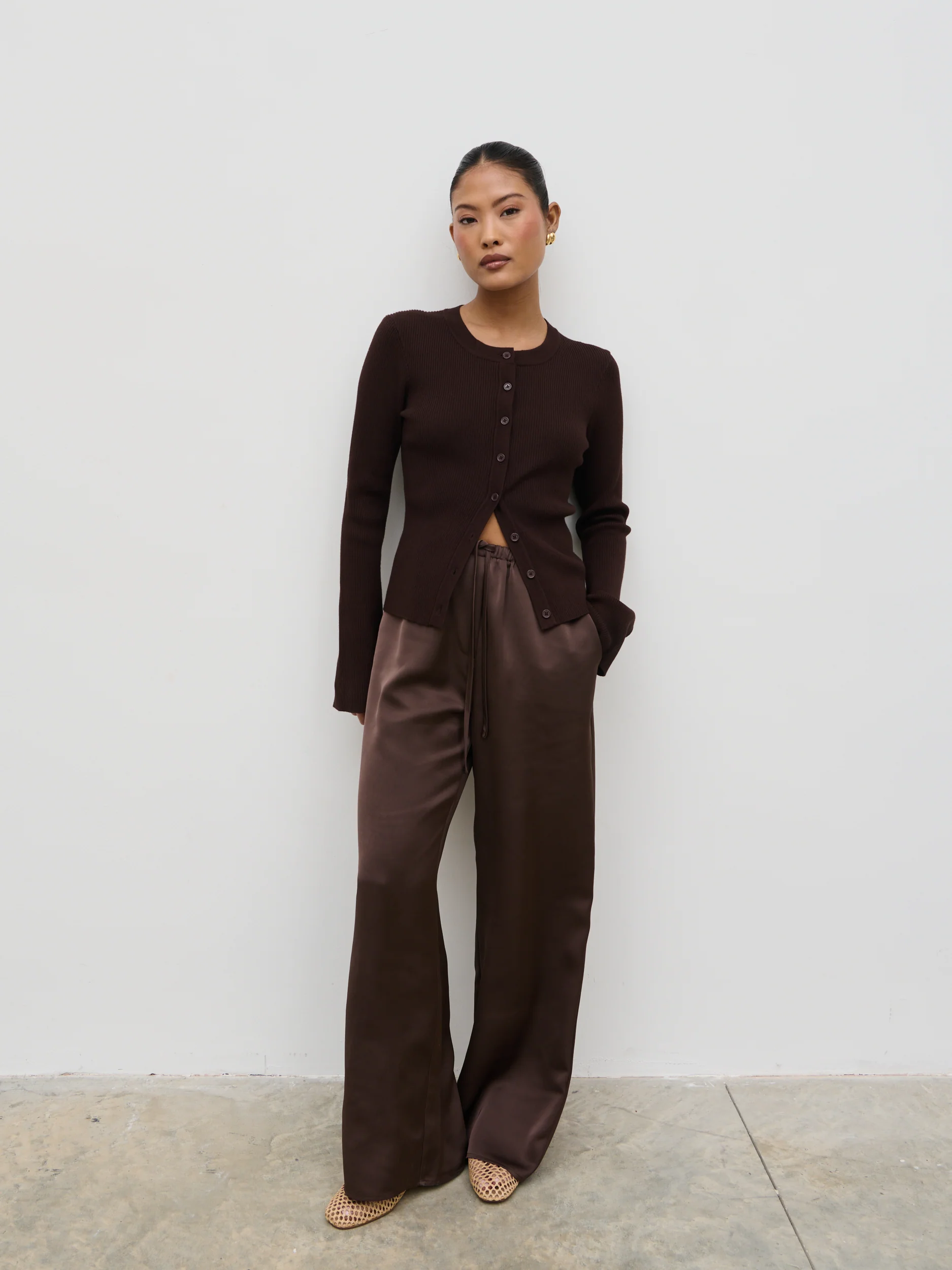 Lacey Button Down Top - Brown - Image 3