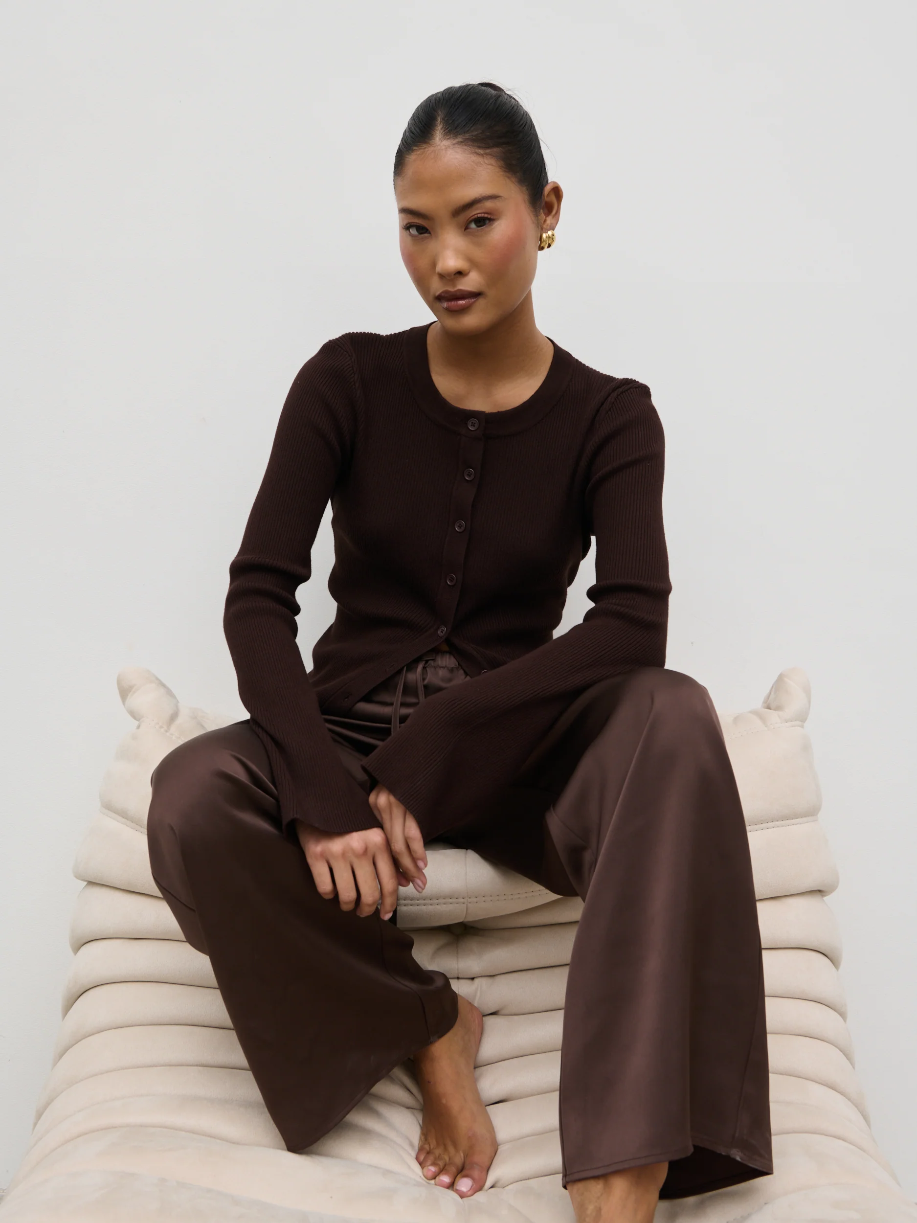 Lacey Button Down Top - Brown - Image 4