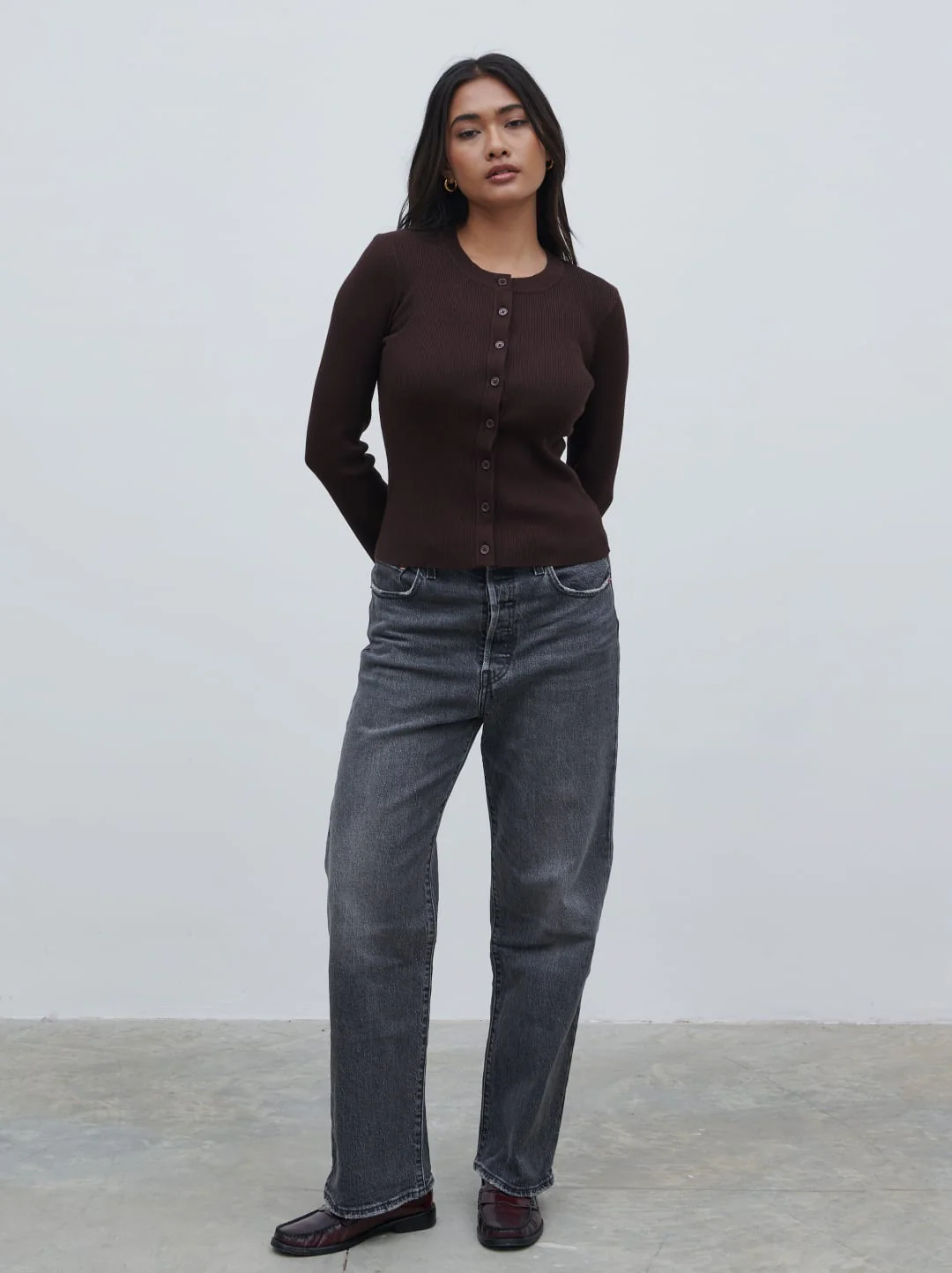 Lacey Button Down Top - Brown - Image 6