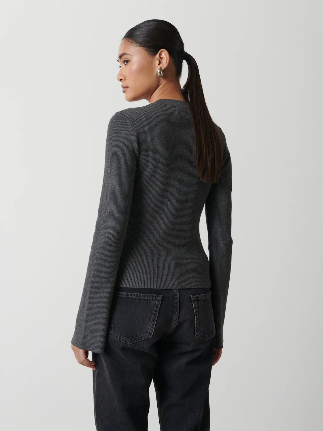 Lacey Button Down Top - Charcoal Grey - Image 2