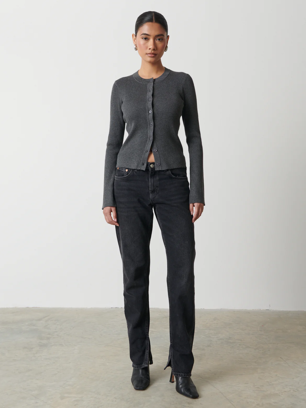 Lacey Button Down Top - Charcoal Grey - Image 3