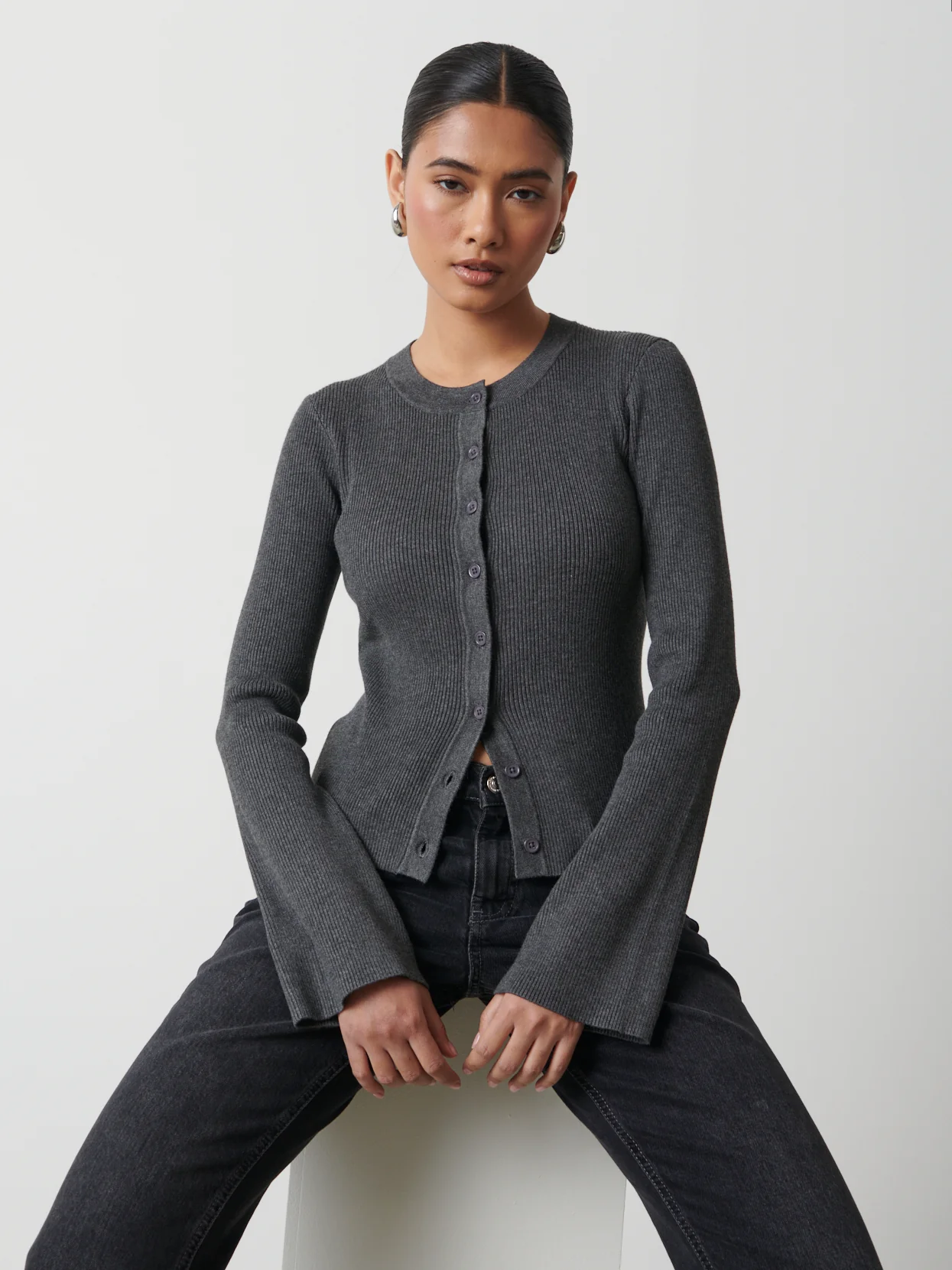 Lacey Button Down Top - Charcoal Grey - Image 4