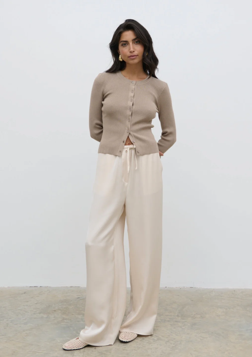 Lacey Button Down Top - Taupe - Image 2