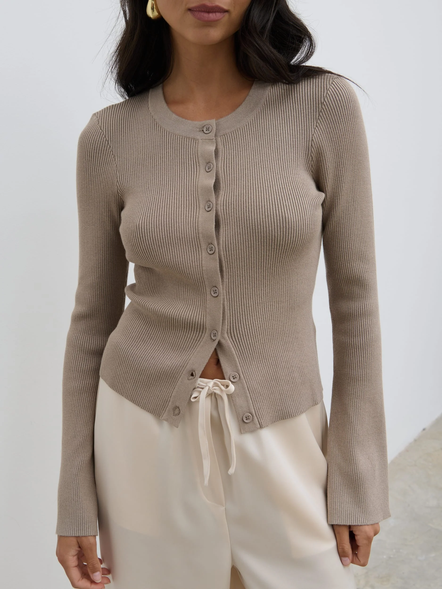Lacey Button Down Top - Taupe - Image 3