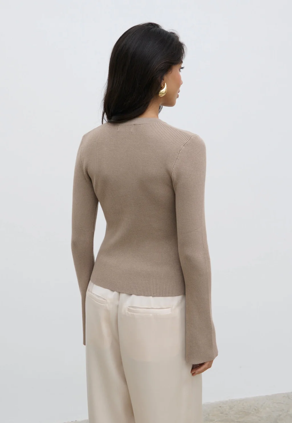 Lacey Button Down Top - Taupe - Image 4