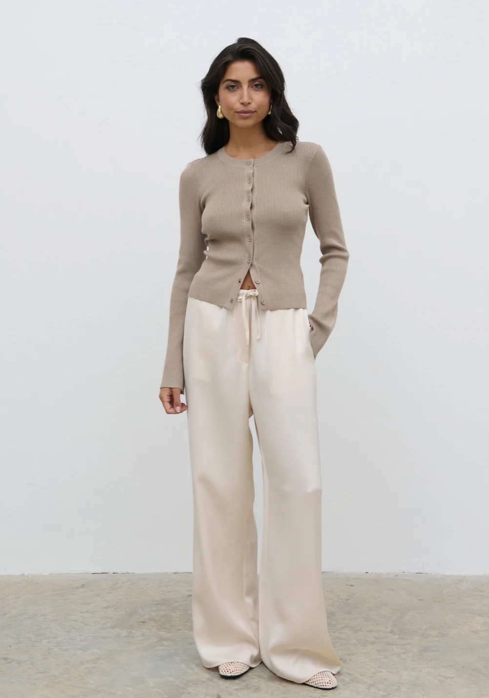 Lacey Button Down Top - Taupe - Image 5